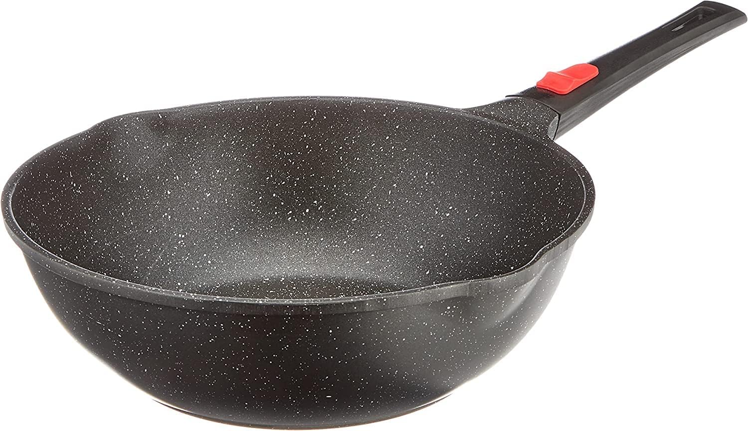 Detalle de KAMBERG wok 30 cm z odlewu aluminium, ze zdejmowanym uchwytem i szklaną pokrywką