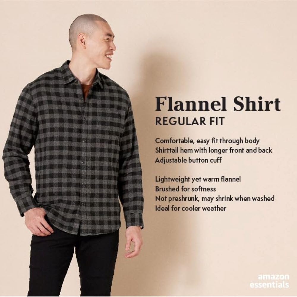 Thumbnail 1 de Amazon Essentials men’s long-sleeved flannel shirt (discontinued colours) in regular fit