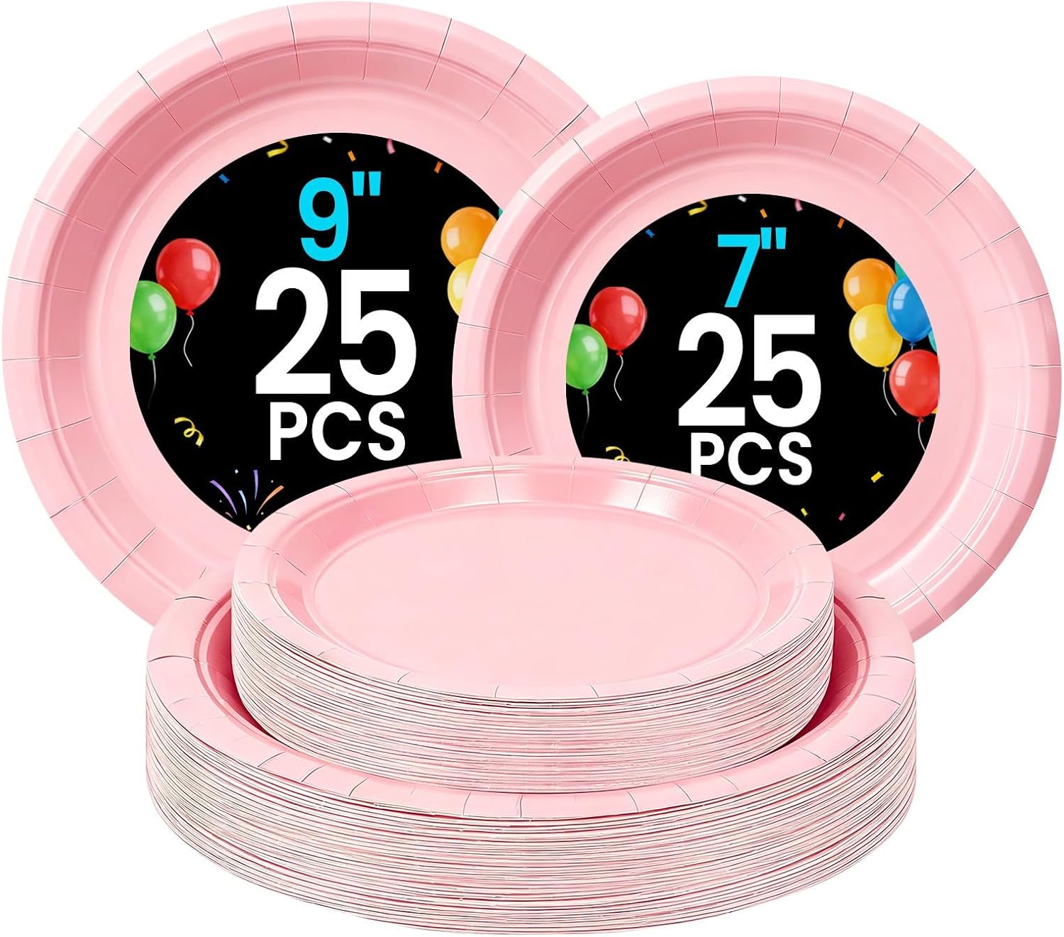 Detalle de LANLISA 50 Pcs Pink Paper Plates Disposable Set – 7" Dessert & 9" Dinner Plates for Parties