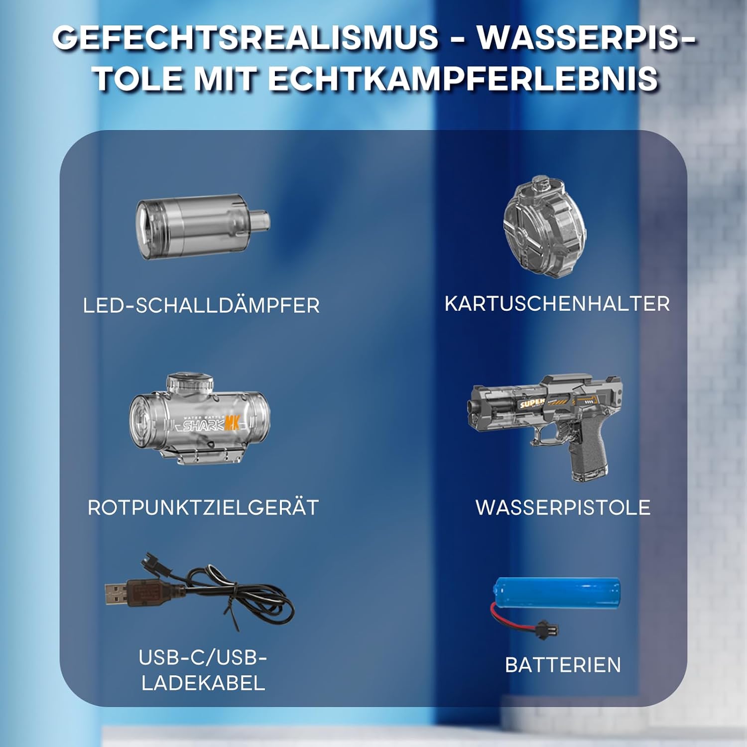 Thumbnail 5 de Elektrische Wasserpistole LED, Schwarz