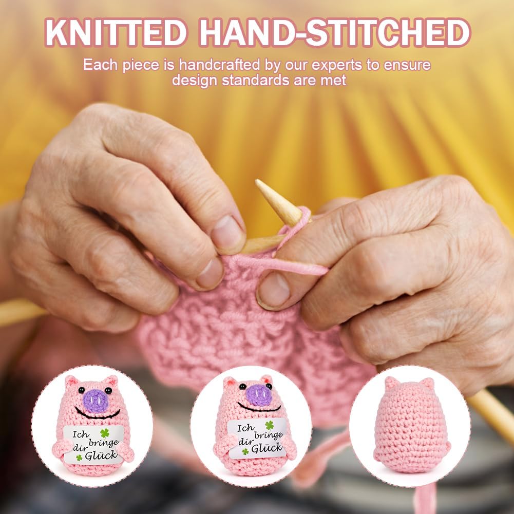 Thumbnail 3 de Aolso EUV8-FZZ-FBA Knitted Pig Doll with Encouraging Card, Pink Wool-Cotton