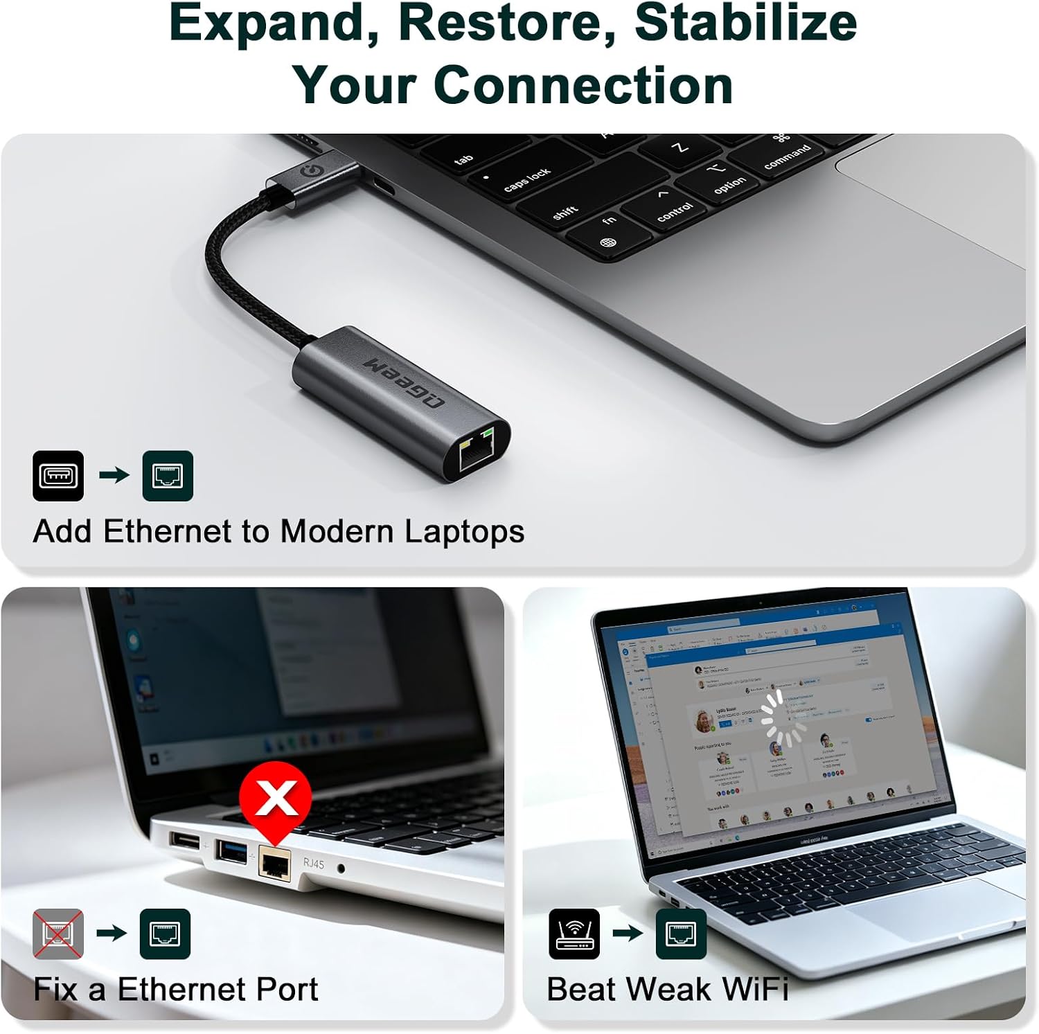 Detalle 2 de QGeeM USB C to Ethernet Adapter 1 Gbps