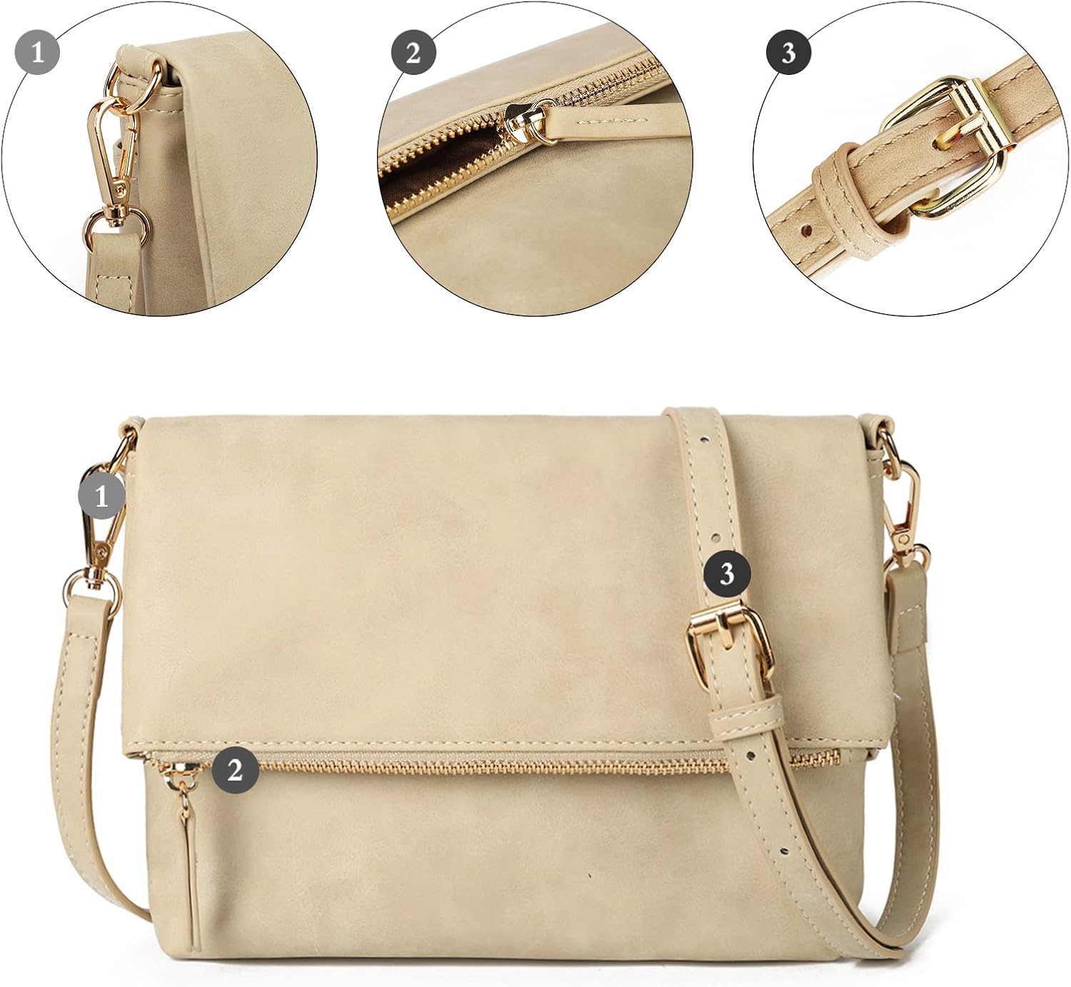 Thumbnail 3 de Gladdon sac à bandoulière pour femme – petit sac tendance rétro avec bandoulière amovible et fermeture éclair en métal
