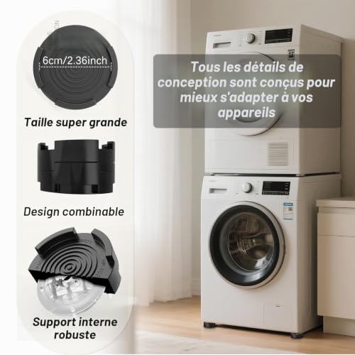 Detalle de Homidy Lot de 4 Tapis Anti-Vibrations universels et antidérapants pour Machine à Laver, Sèche-Linge, Réfrigérateur et Table