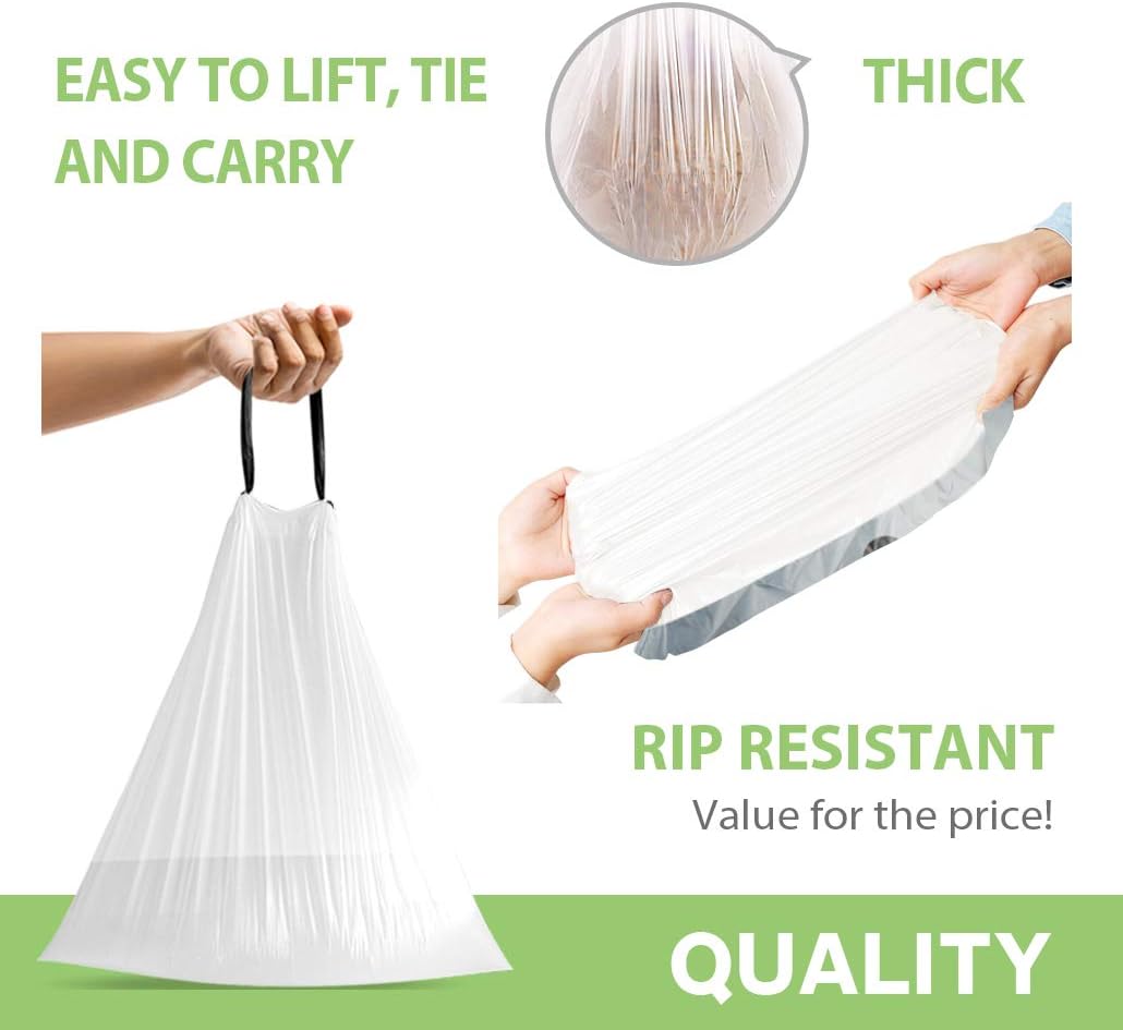 Thumbnail 3 de Teivio 1.6-Gallon Drawstring Trash Bags, 100 Count, White HDPE