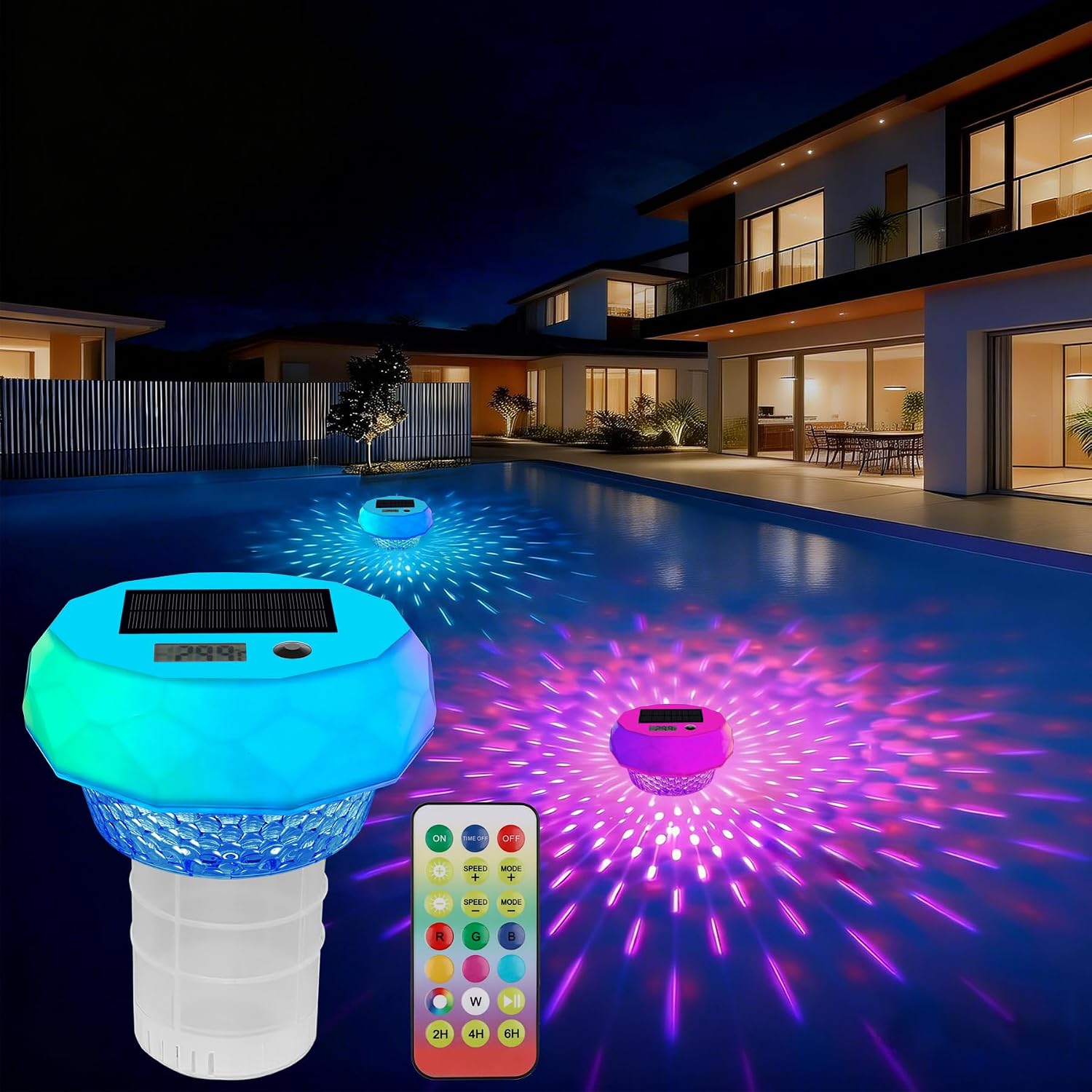 Detalle de Termometro Digitale Solare per Piscina – Galleggiante con Display, 8 Effetti Luminosi e Dosatore di Cloro, IP68