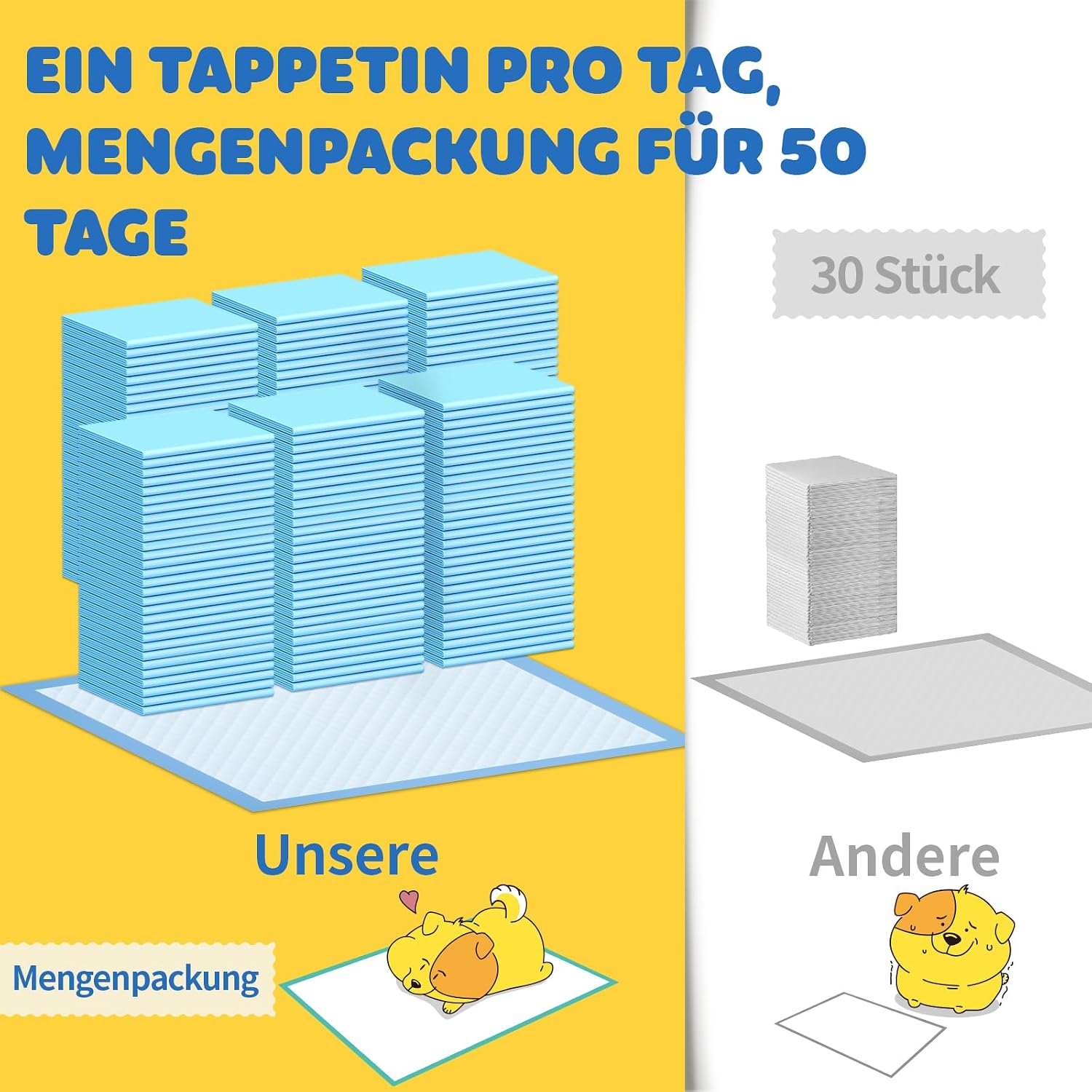 Thumbnail 6 de 50 Stück PIPI Matten für Hunde (86 × 71 cm) – Extra große Einweg-Wickelunterlagen mit 6-lagigem Auslaufschutz
