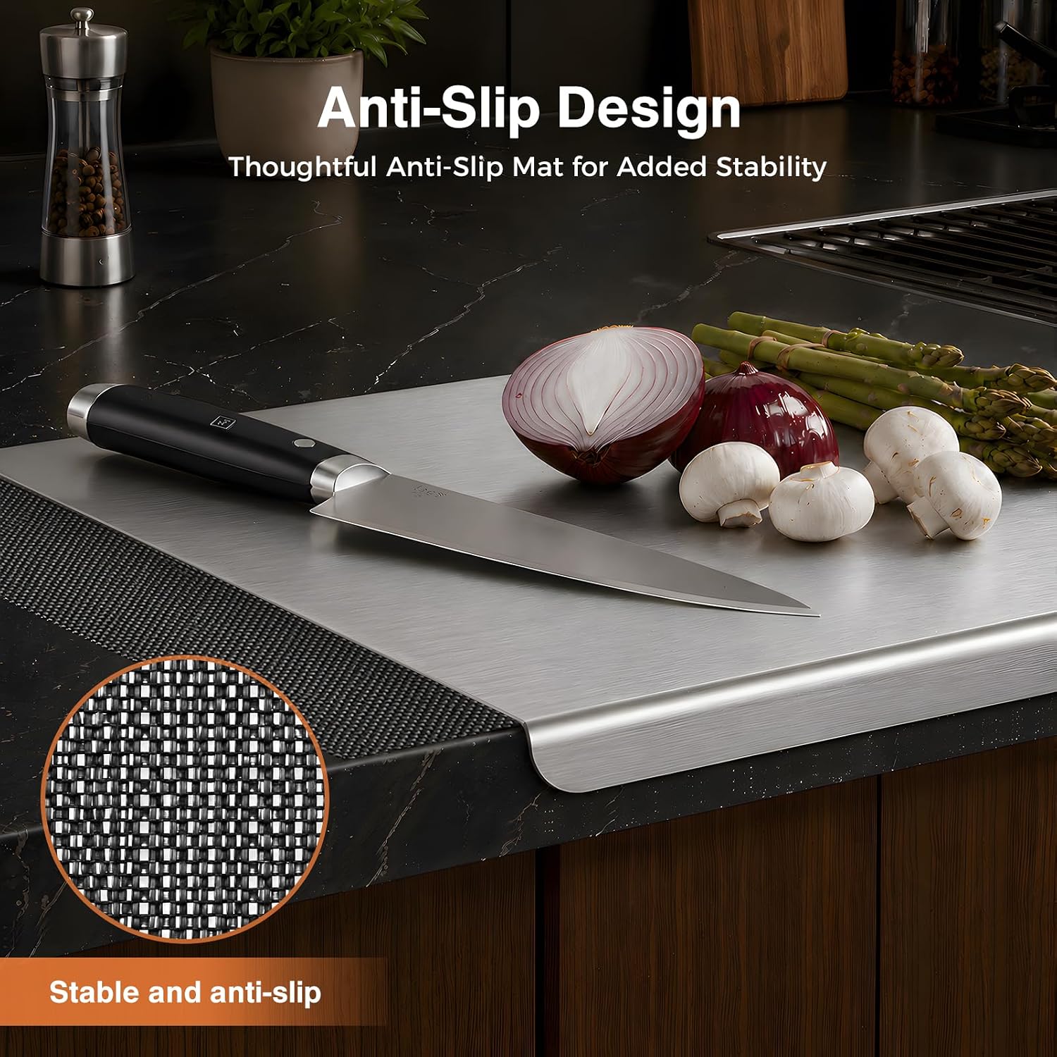 Detalle de Pure Titanium Cutting Board: 20x16-inch Non-Toxic, Dishwasher-Safe Kitchen Board