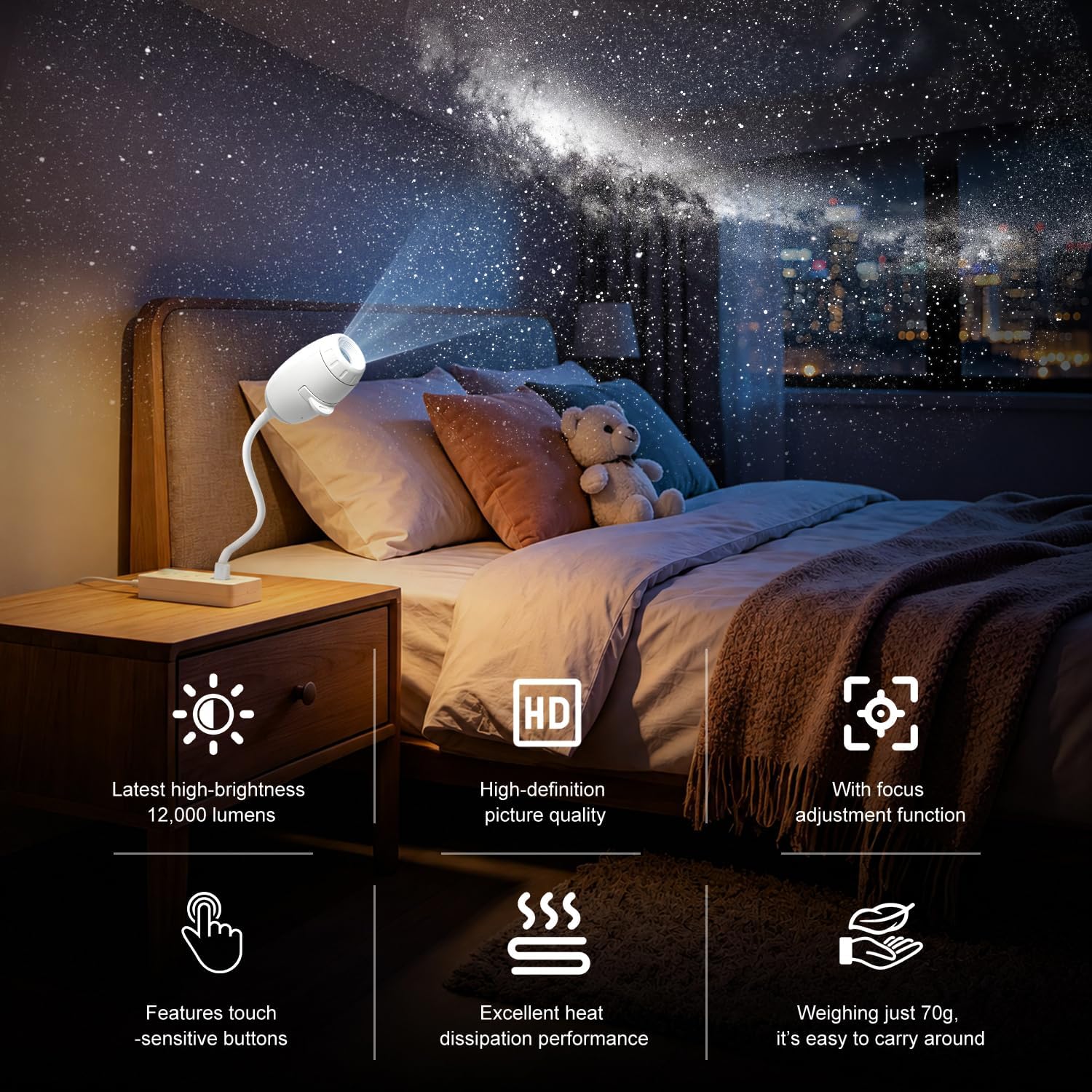 Detalle 2 de Eroshoo 2-in-1 Galaxy Star Projector: 360° Adjustable Space LED Night Light