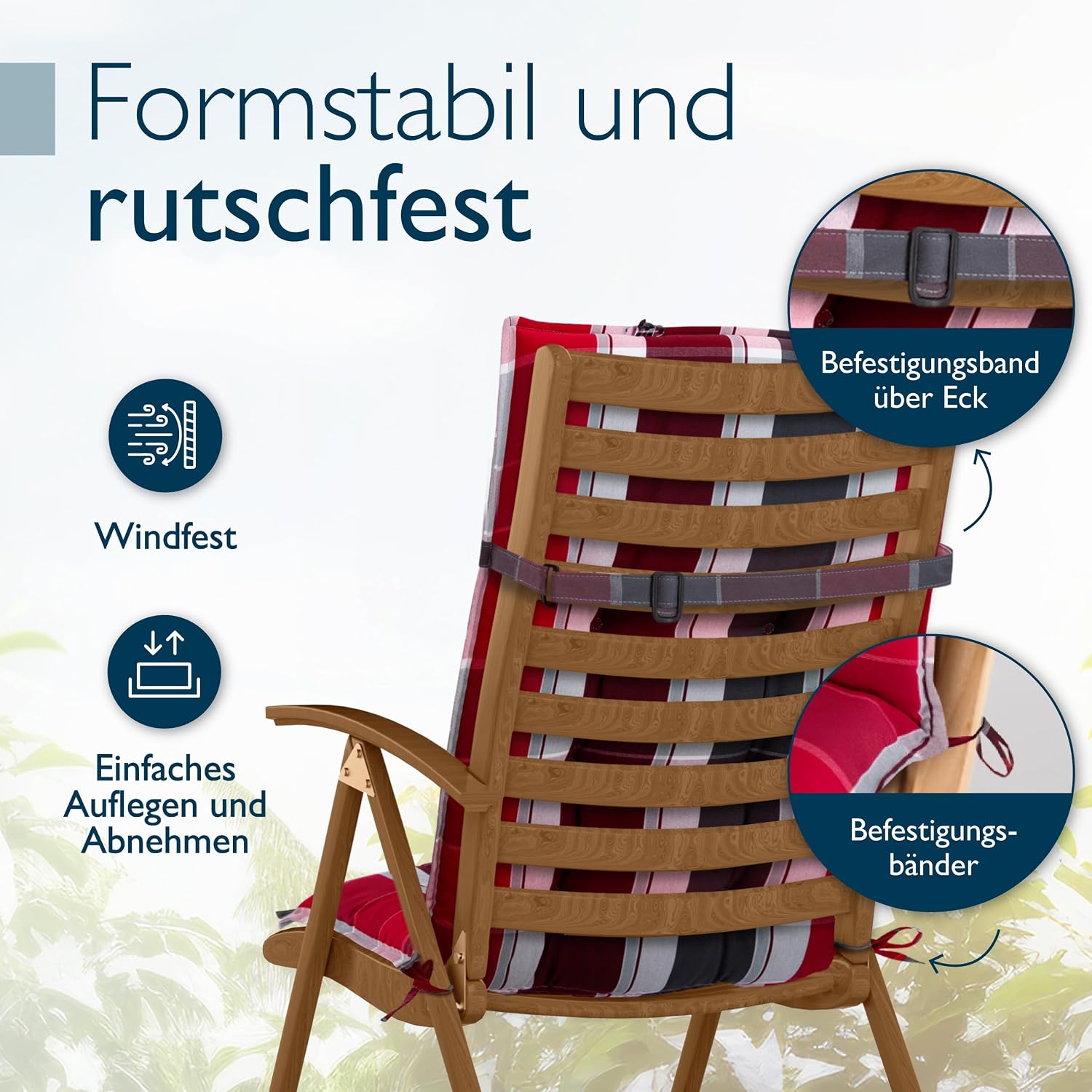 Detalle de Beautissu 7er Set Premium Hochlehner Auflage Kopfpolster 120x50cm Sun-HL – 8 cm Dick, rutschfest, UV-beständig