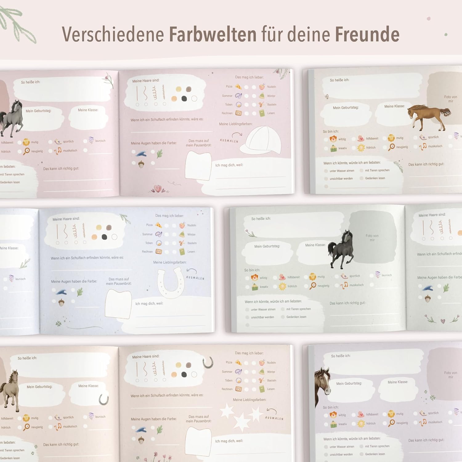 Thumbnail 6 de mintkind® Schulfreundebuch Pferde für Mädchen (DIN A5, Hardcover, 30 Freundeseiten) – mit Geburtstagskalender & Malrätseln