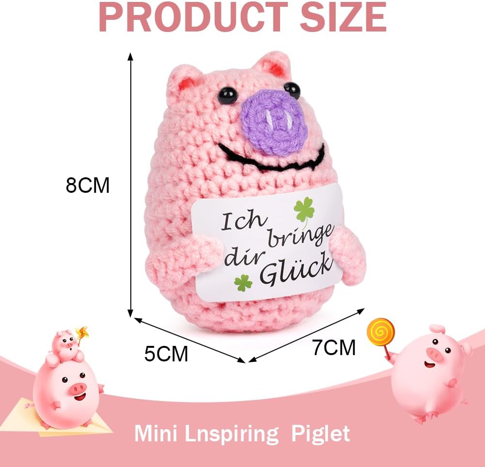 Thumbnail 2 de Aolso EUV8-FZZ-FBA Knitted Pig Doll with Encouraging Card, Pink Wool-Cotton