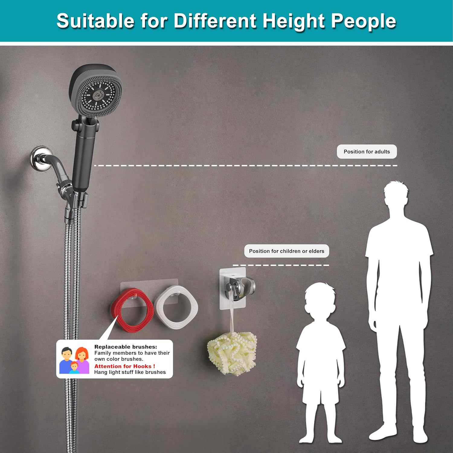 Thumbnail 5 de Umyder Handheld Shower Head with 79in Hose: High-Pressure Filtered Shower Head with On/Off Pause and Wall Mount