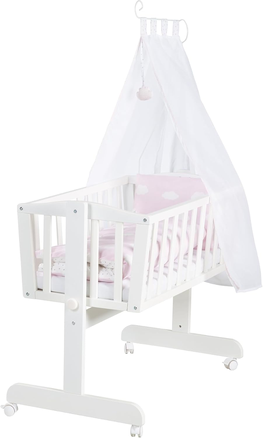 Detalle de roba Kleine Wolke 8950WV202-A wieg 40 x 90 cm met beddengoed en remwielen