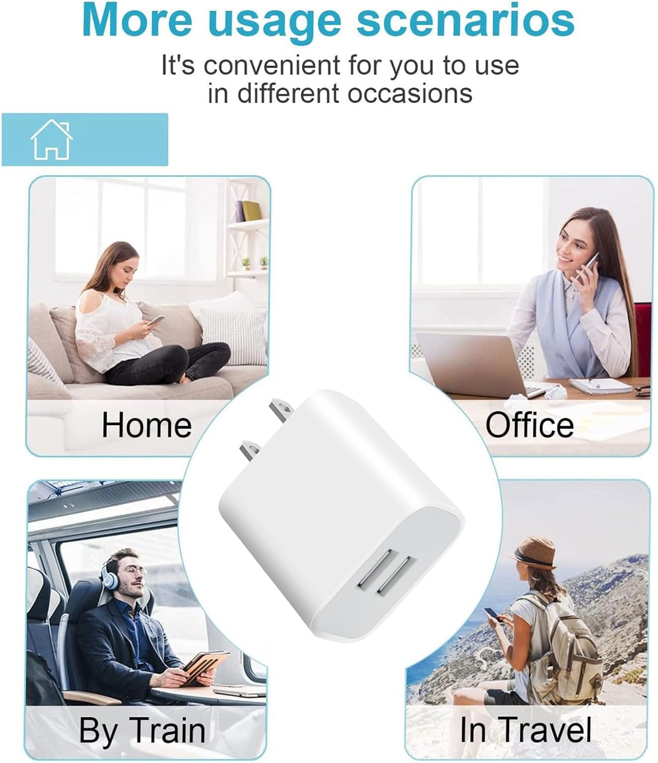 Detalle 2 de 4 Pack Dual-Port USB Wall Chargers (White) — 5V/2.1A USB Power Adapters for iPhone, Galaxy, Pixel & More