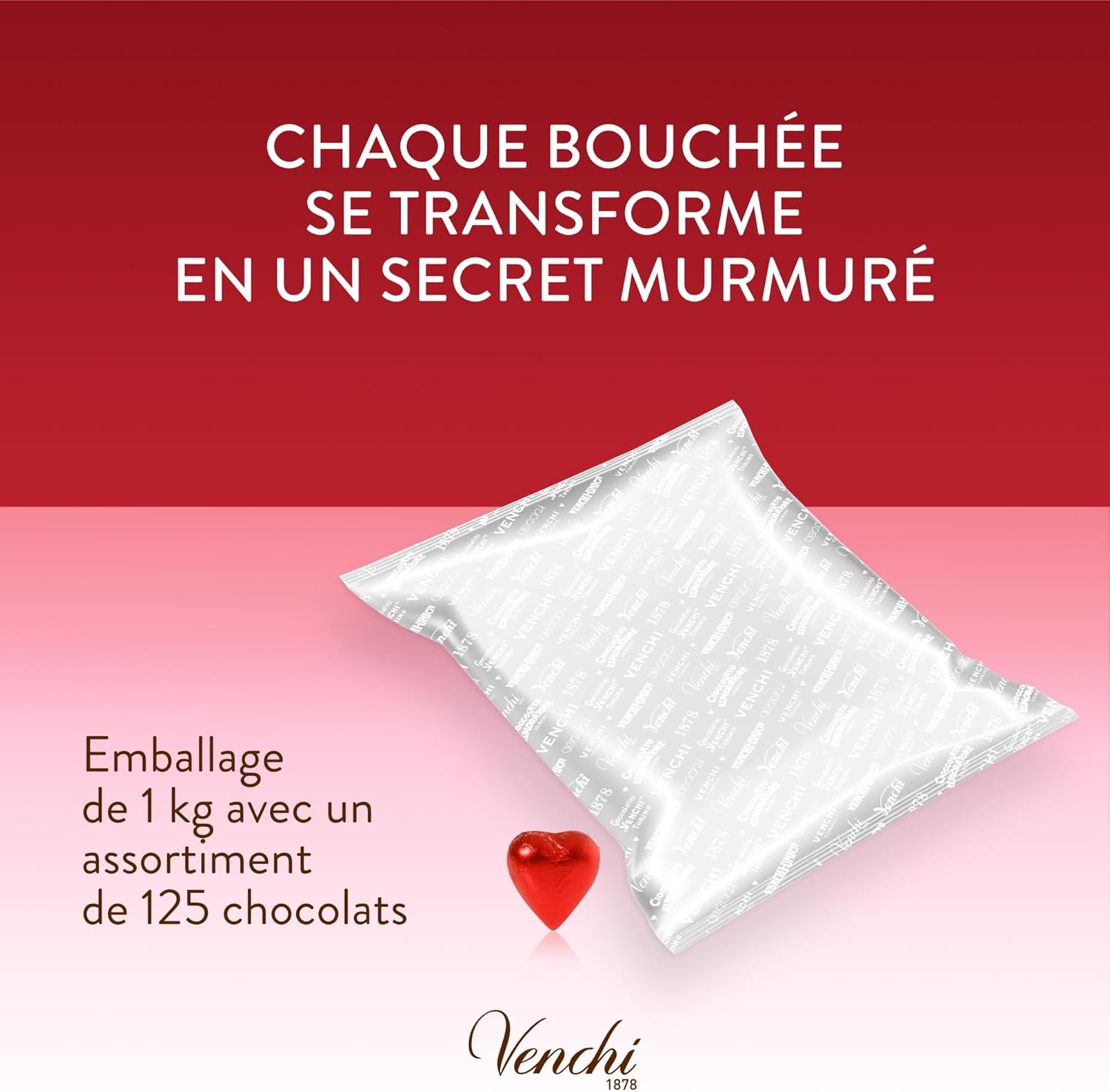 Detalle de Venchi Chocolats Valentines Extra Noirs 75% – Cœur, 1 kg, sans gluten, végan