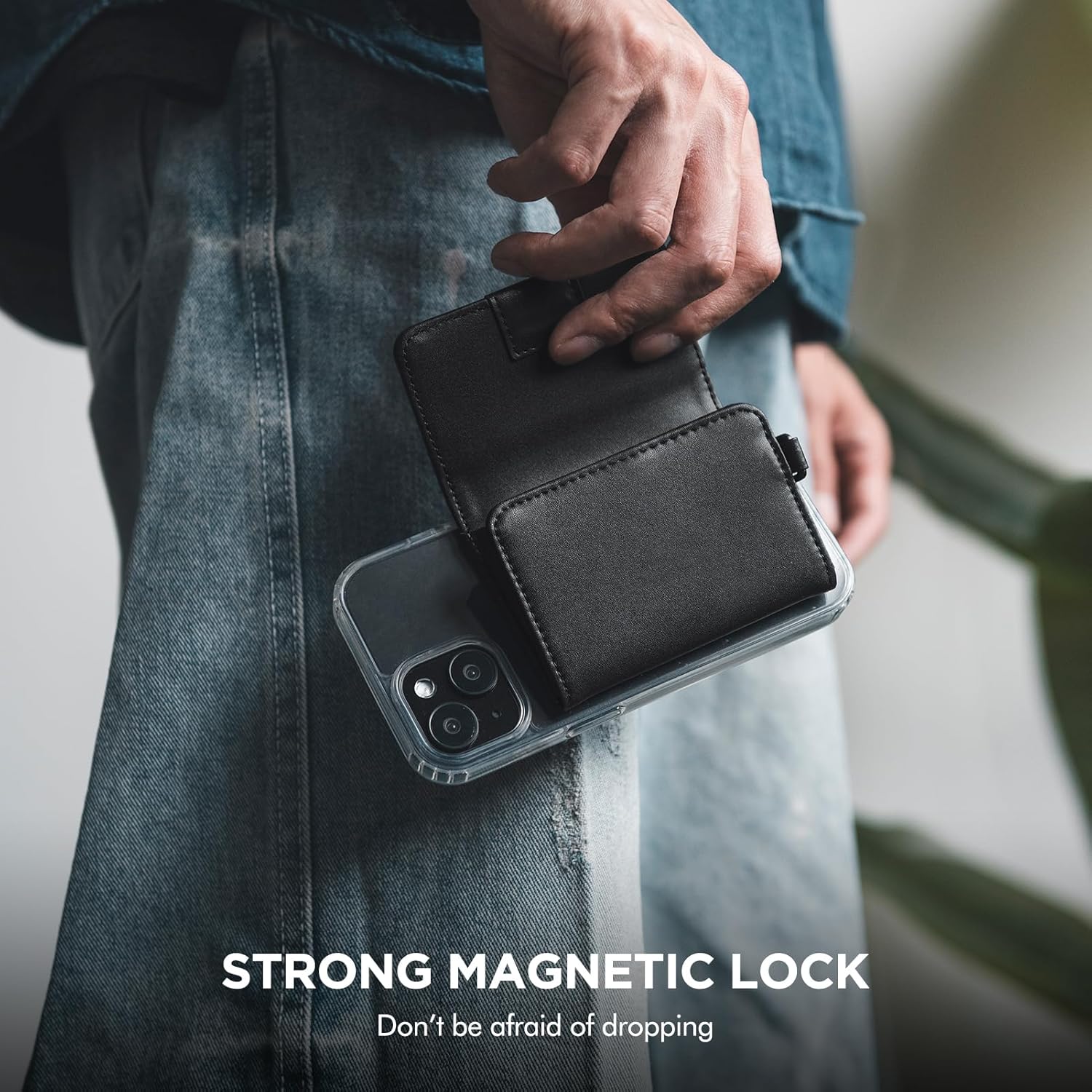 Thumbnail 2 de VULKIT Magnetic Card Case for Max. 8 Cards – Leather Phone Wallet for iPhone 12–17 Series (Black)