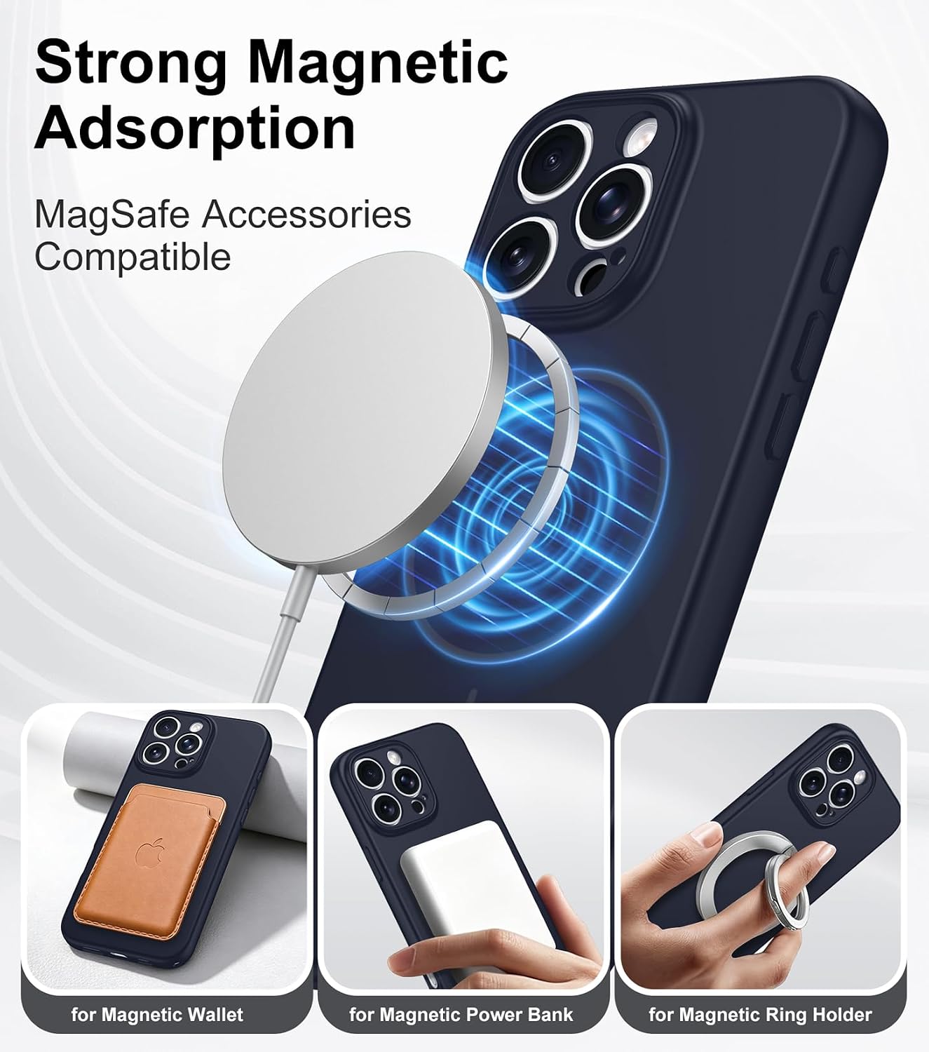 Detalle de hitfine iPhone 15 Pro Max Case, Sapphire Blue Silicone, MagSafe-Compatible