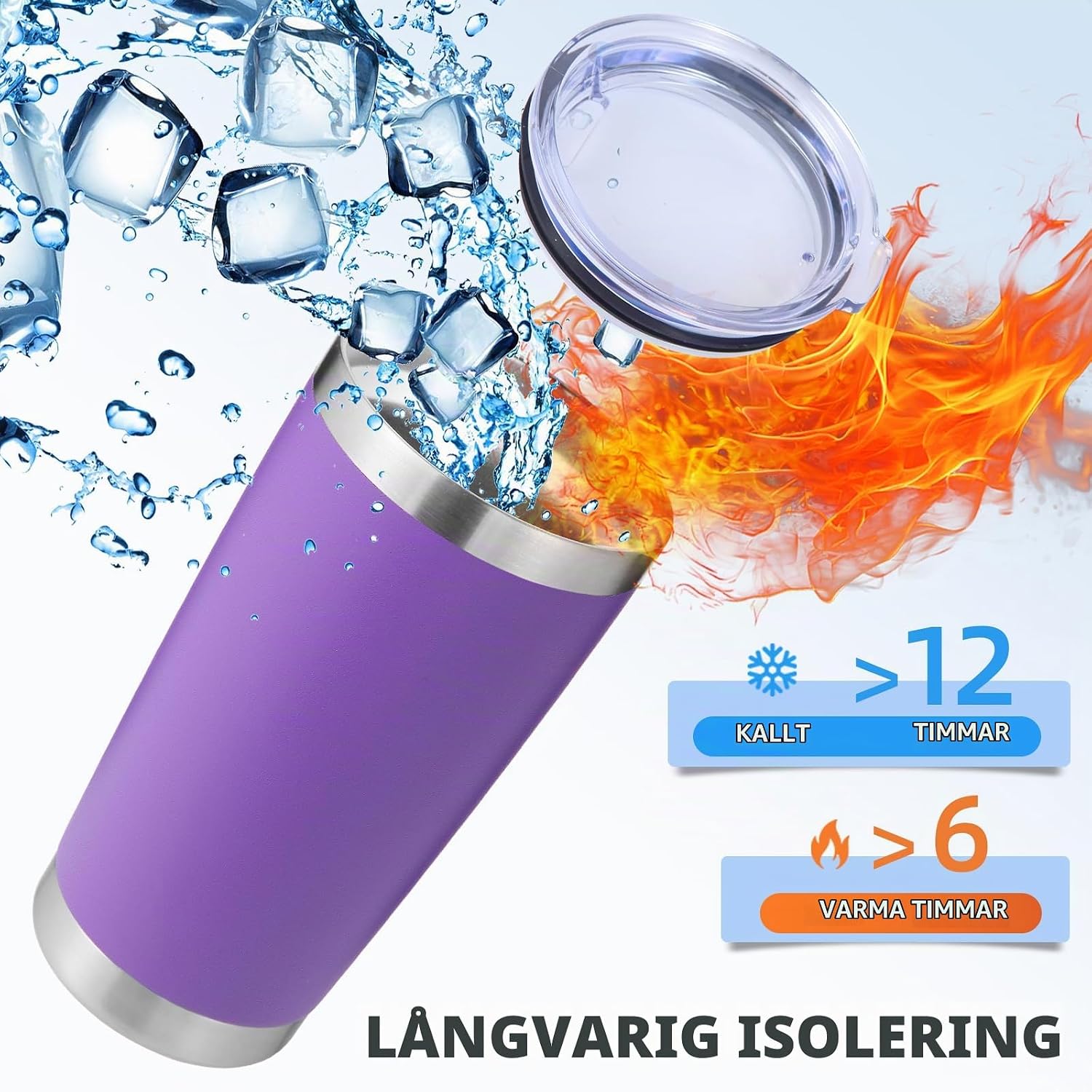 Detalle 1 de Volhoply isolerade muggar i rostfritt stål, lila 4-pack med lock och sugrör