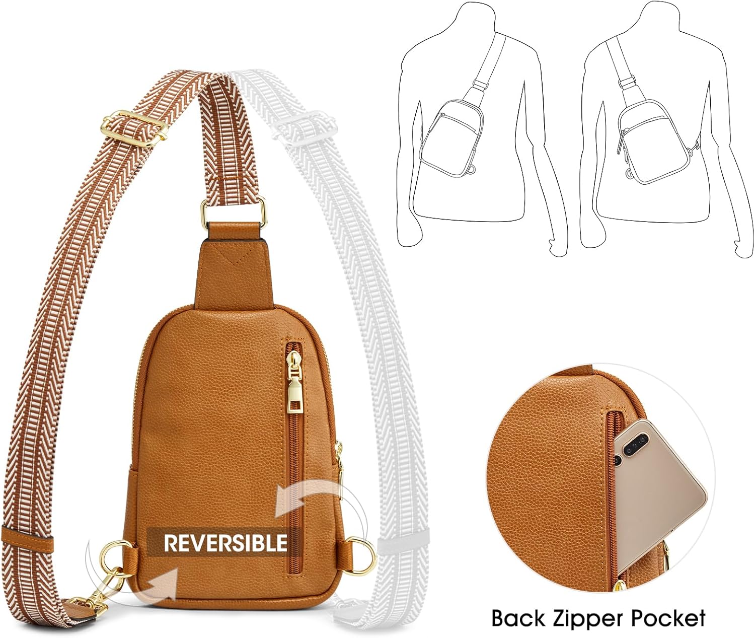 Thumbnail 6 de Kattee Petit sac à bandoulière en cuir véritable pour femme – sac banane polyvalent