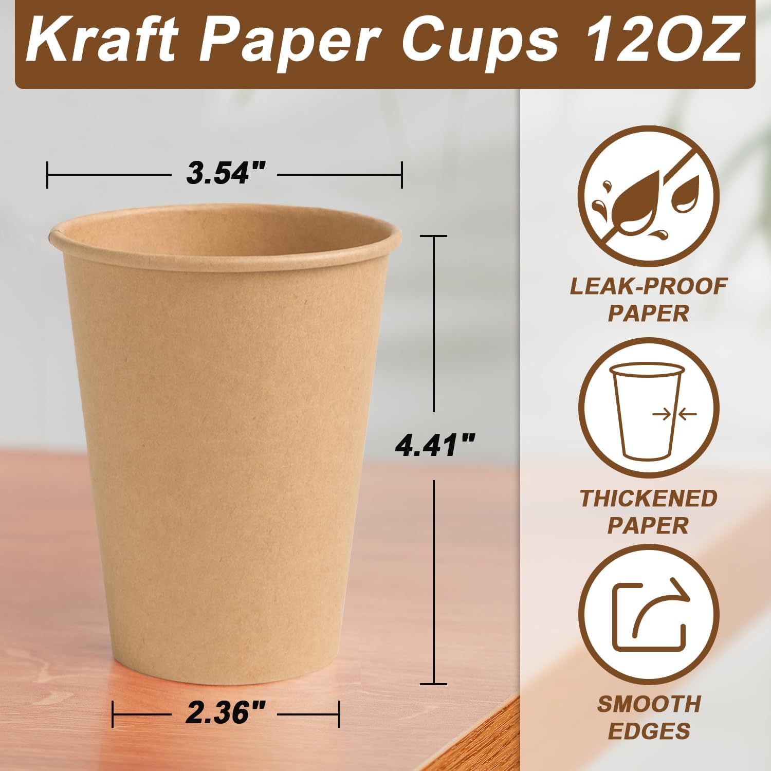 Thumbnail 1 de BYSNOW 300 Pack 12 oz Paper Coffee Cups – Leakproof, Kraft Disposable Cups for Hot or Cold Beverages
