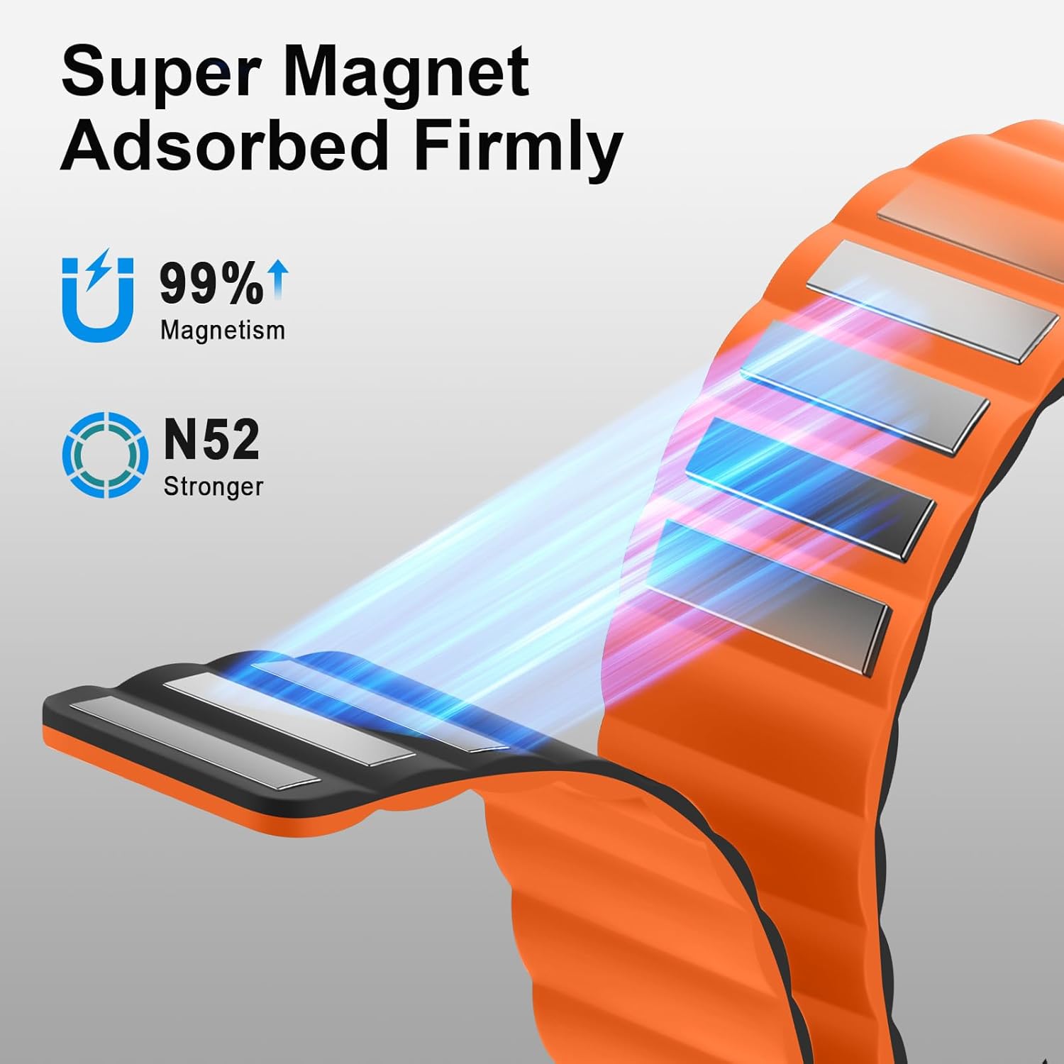 Thumbnail 2 de Anlinser Magnetic Silicone Strap for Samsung Galaxy Watch 8 / 8 Classic (44/40mm, 46mm) – Orange/Black