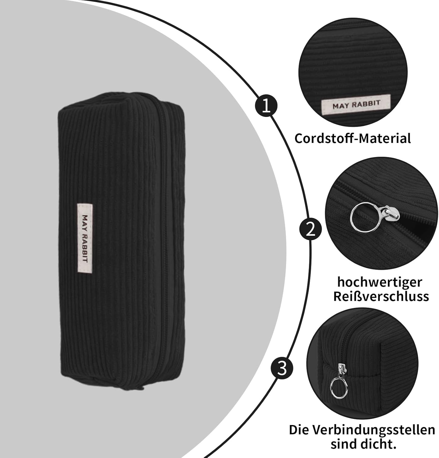 Thumbnail 3 de huoflame Federmäppchen aus Cord – großes Retro-Mäppchen mit Reißverschluss (Rosa/Schwarz)