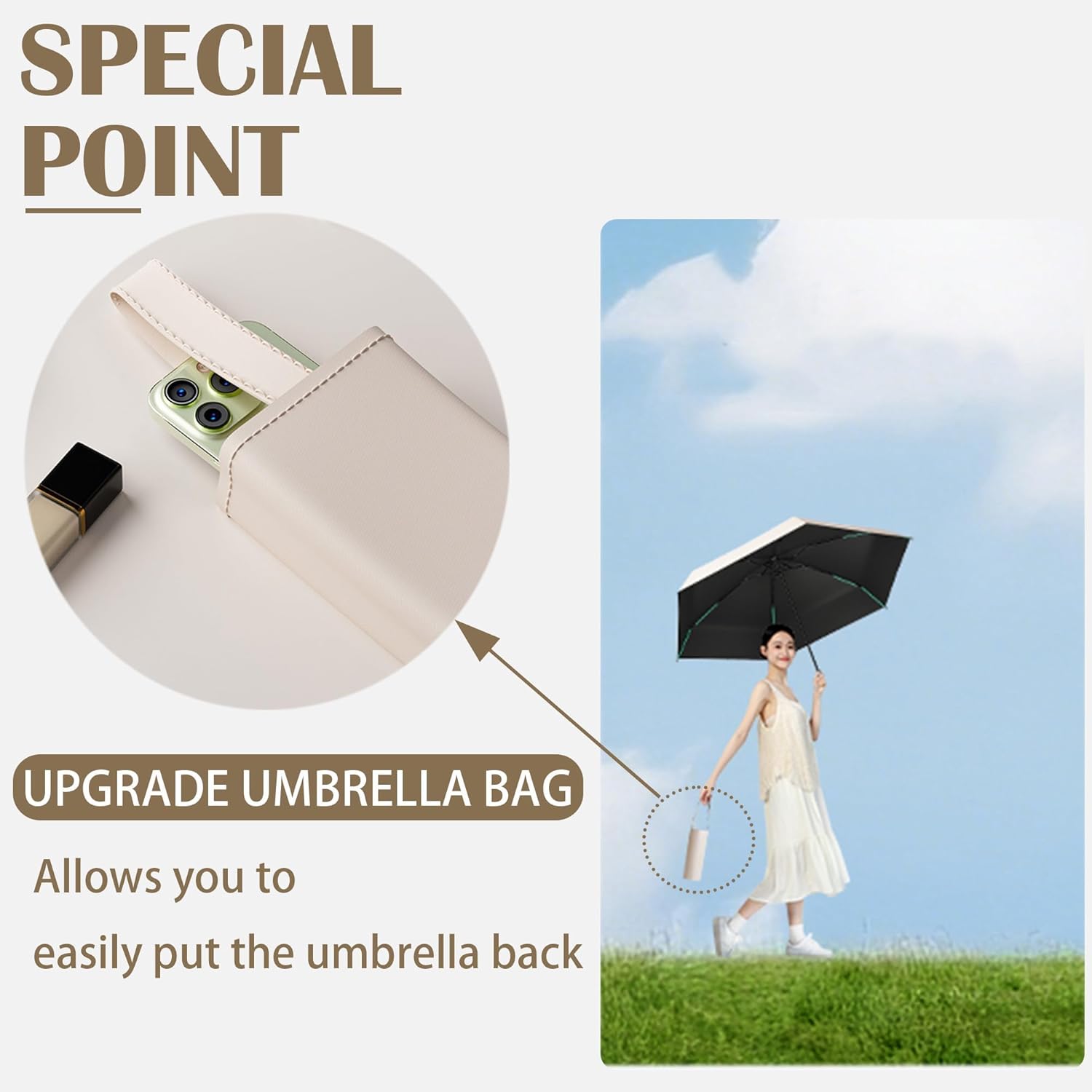 Thumbnail 3 de Travebo Mini 5 Folding Travel Umbrella with UPF 50+ UV protection and hidden telescoping handle