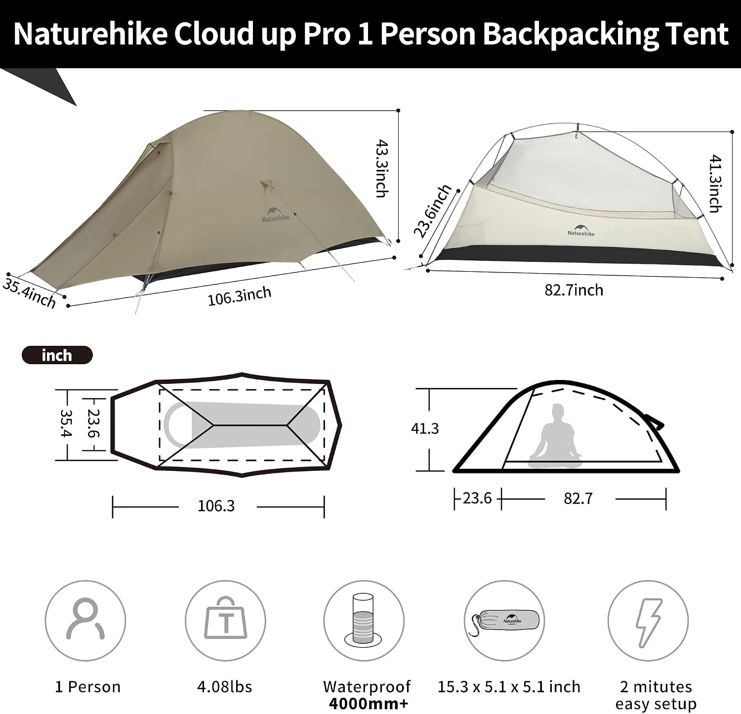 Detalle 2 de Naturehike One-Person Tent, 20D Nylon