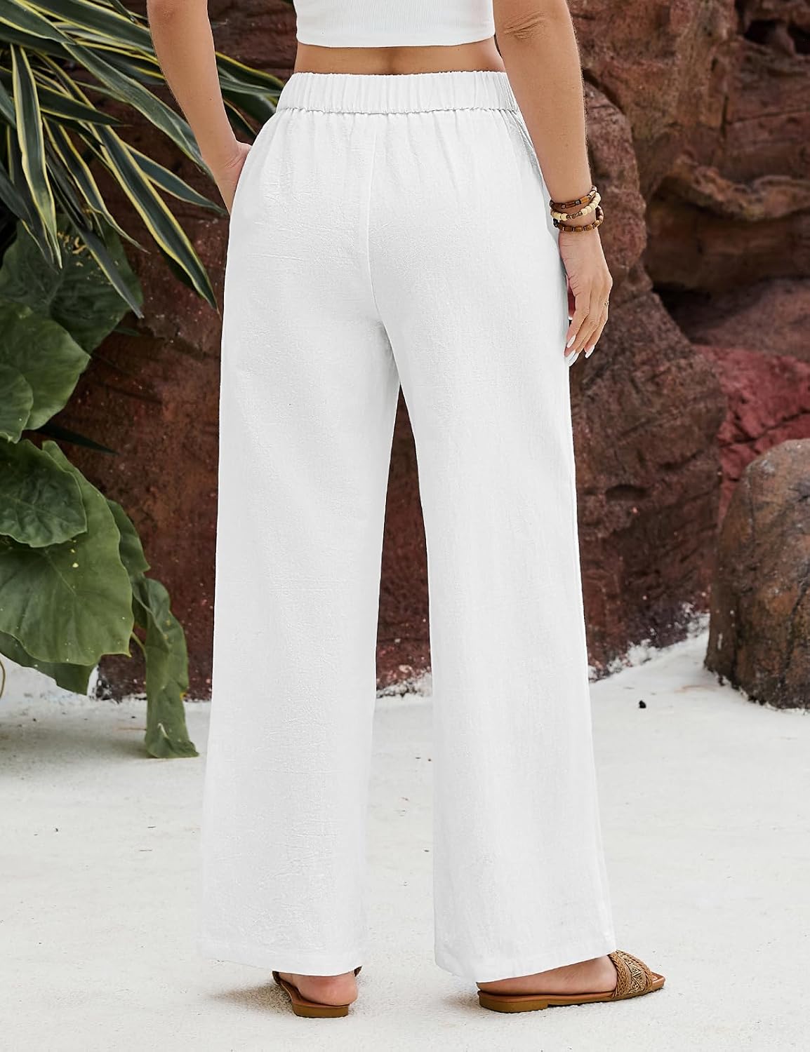 Detalle de heekpek Damen Sommerhose aus Baumwolle – bequeme High-Waist Weite Bein, lässig und elegant