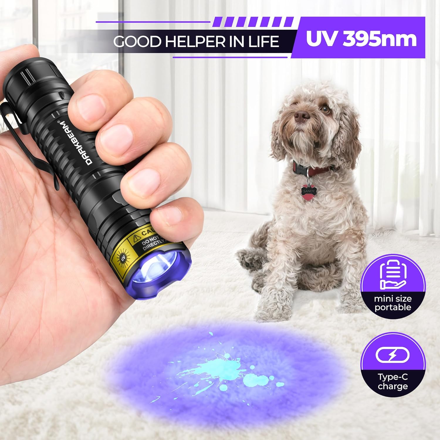 Detalle de DARKBEAM Torcia UV 395nm LED mini ricaricabile USB-C (luci nere / lampada di Wood)