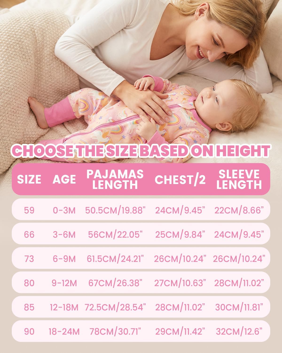 Thumbnail 6 de JiAmy 2 Pack Baby Sleepsuits: Cotton, Two-Way Zip, Foldable Feet for 0–24 Months