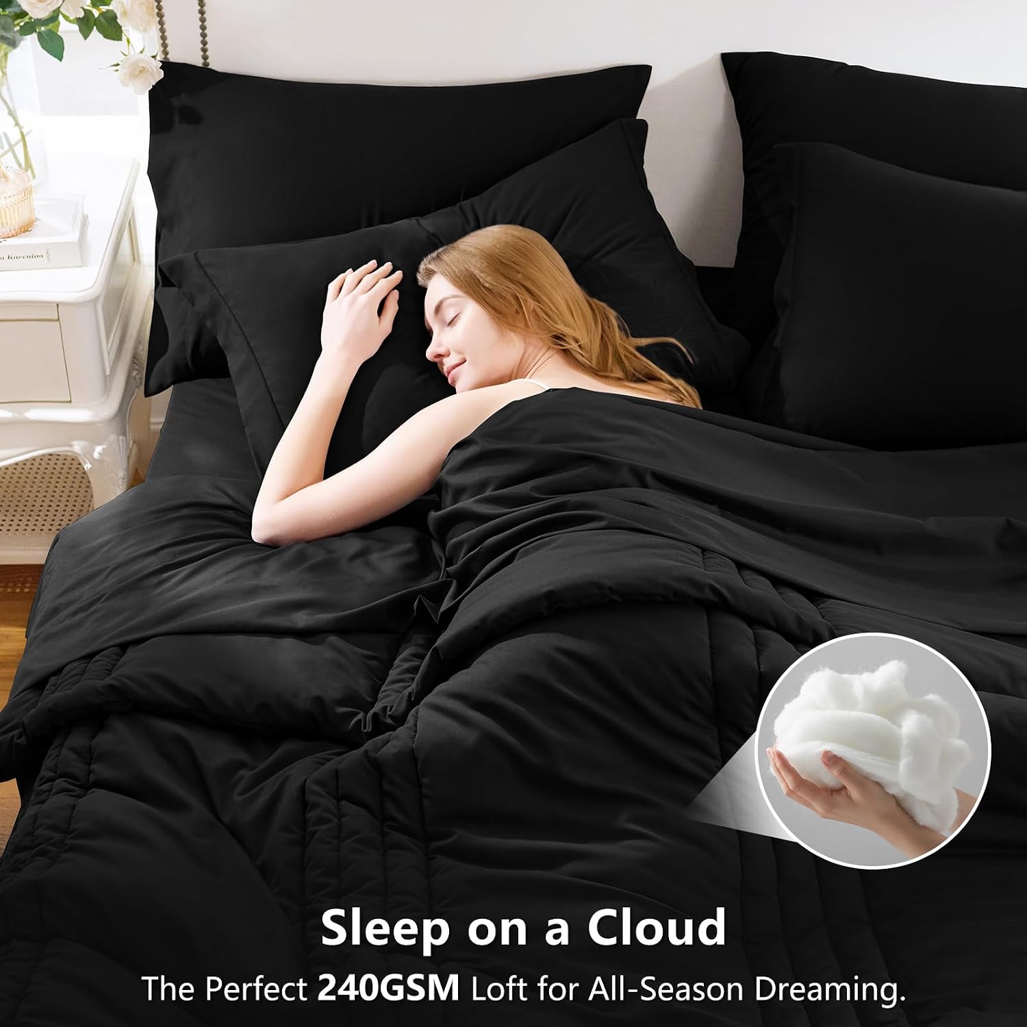Thumbnail 2 de CozyLux Oversized King Comforter Set Black – 7-Piece Bed-in-a-Bag