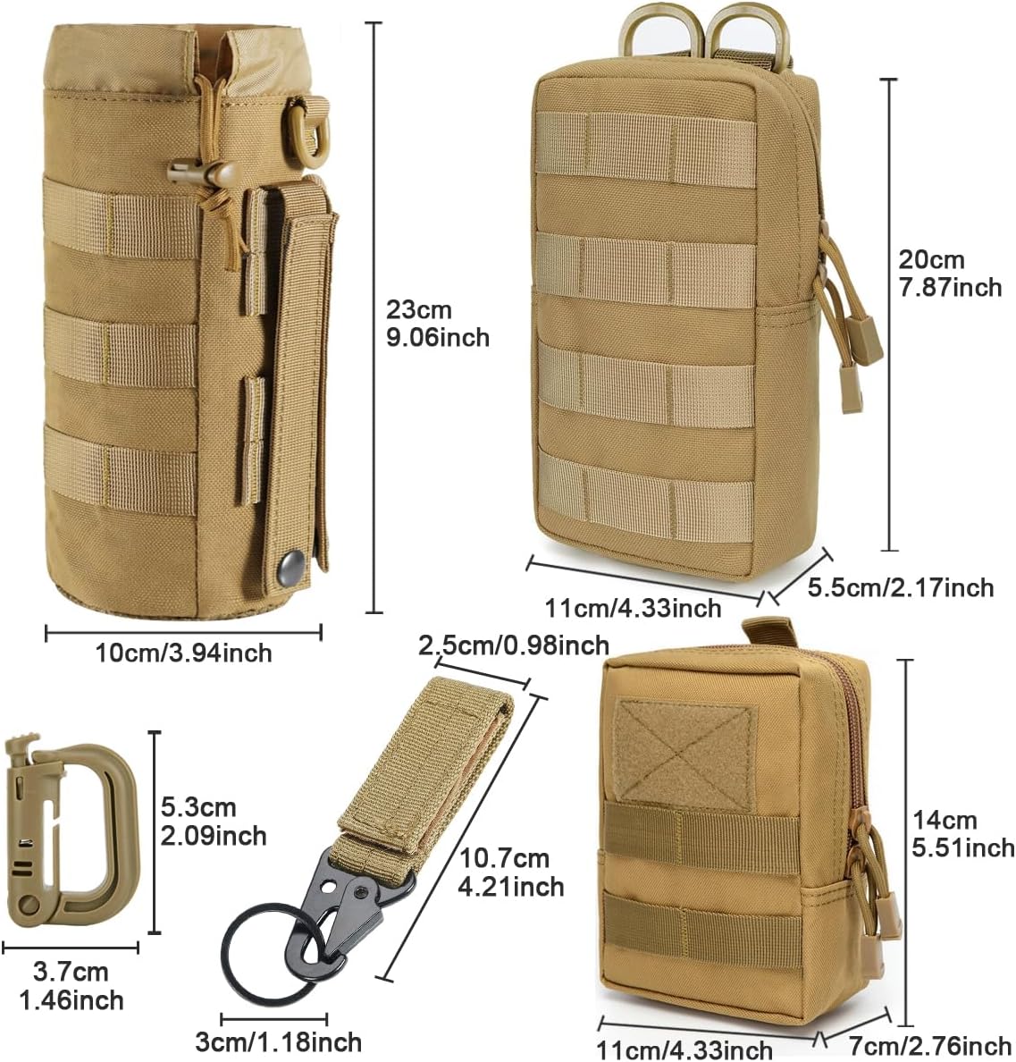 Detalle de MUCHER 3er Pack Molle Tasche – Taktische Hüfttaschen, EDC Utility Bauchtasche mit 3 Haken und Schlüsselanhänger