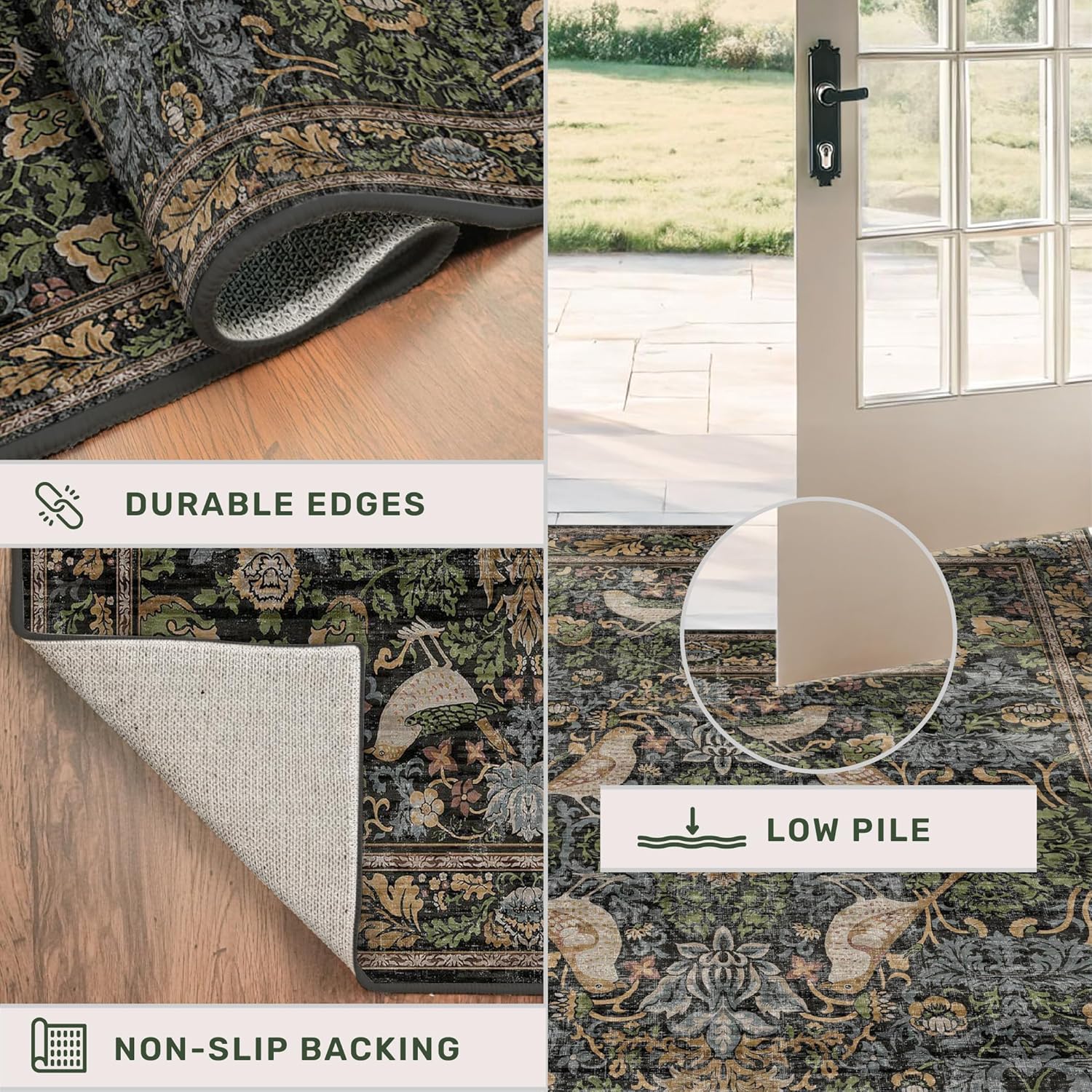 Thumbnail 3 de Vintage Runner Rugs for Hallways - 2'6" x 8' Washable Non-Slip Floral Hallway Runner