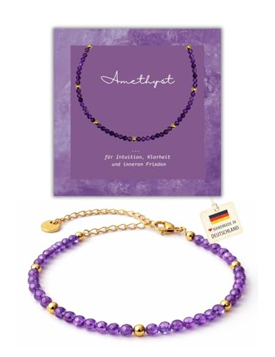 Detalle de happymaker – Bracciale donna con Ametista: gioiello artigianale tedesco, pietra nascita febbraio
