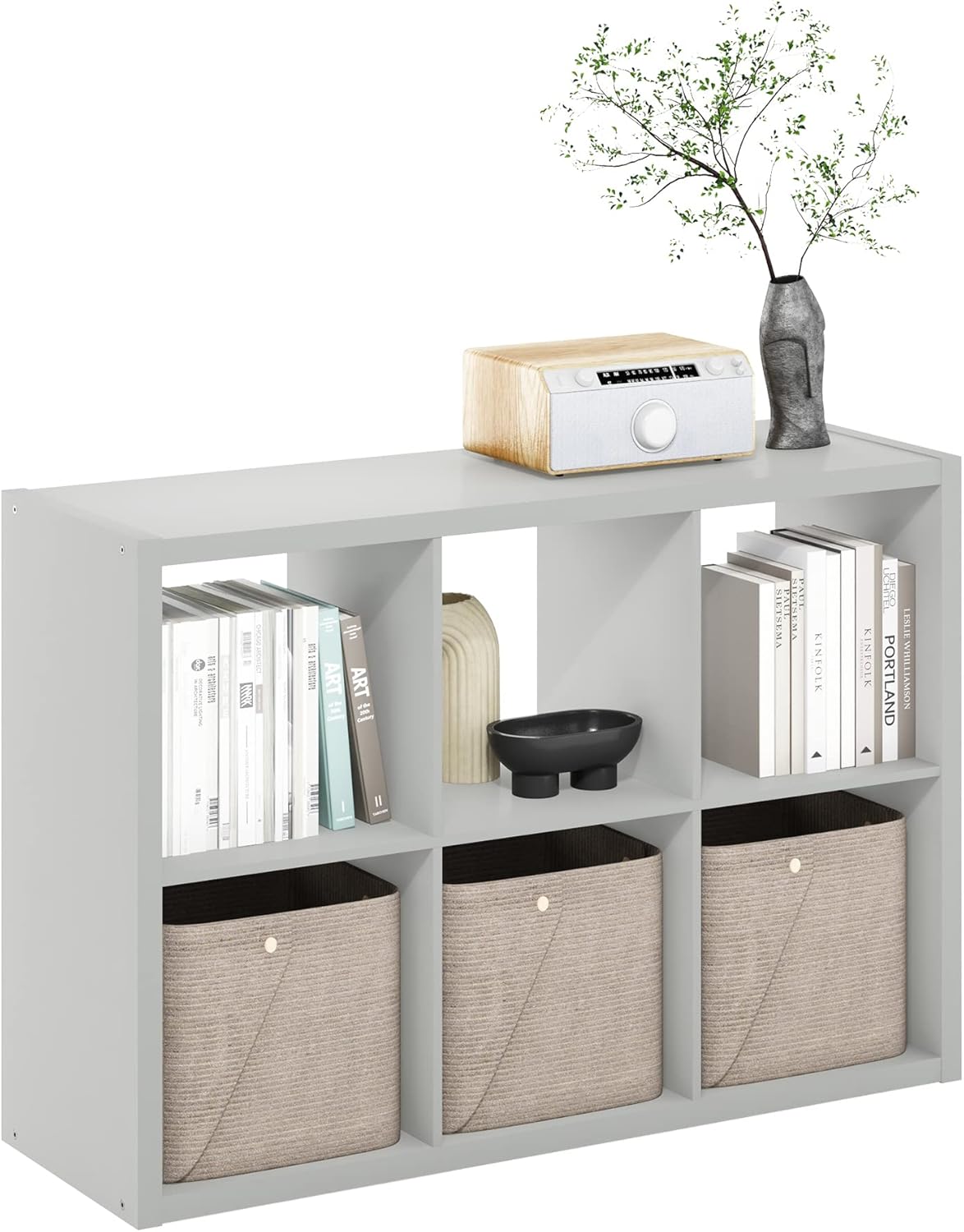 Detalle de Furinno Cubicle: Organizer decorativo a forma di cubo, 6 cubi in grigio chiaro