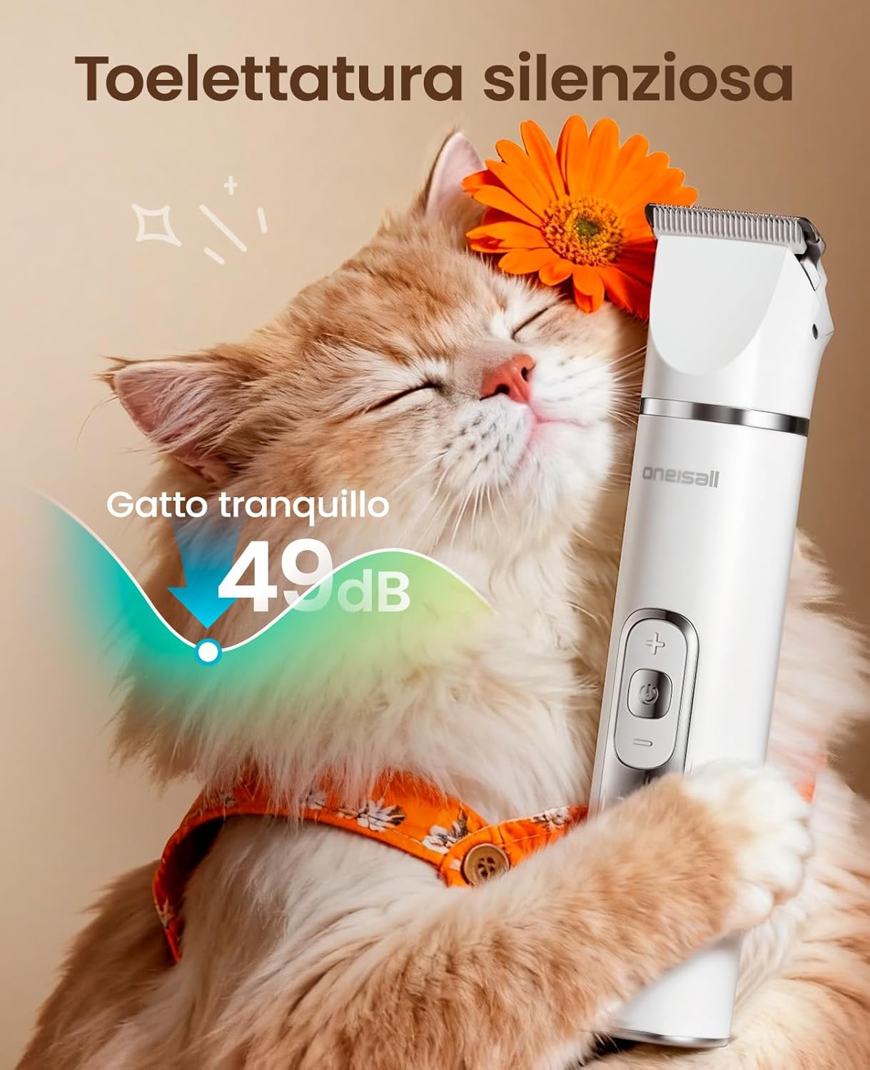Detalle de Oneisall Tosatrice 3 in 1 per cani e gatti: silenziosa, leggera e versatile