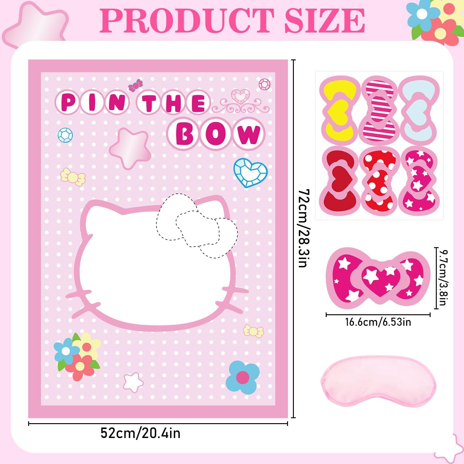 Thumbnail 1 de Cute Pink Cats Birthday Party Decoration Game: Pin the Bow on the Cat (24 Stickers + Poster)