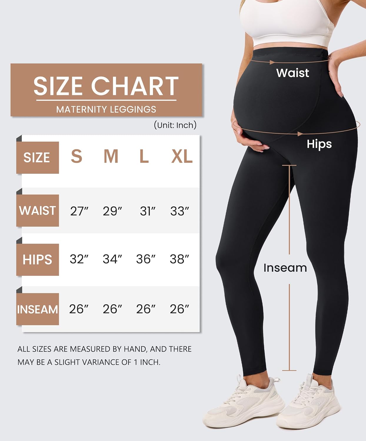 Detalle 2 de VALANDY Creamlush 2 Pack Over Bump Maternity Leggings with Adjustable Waist