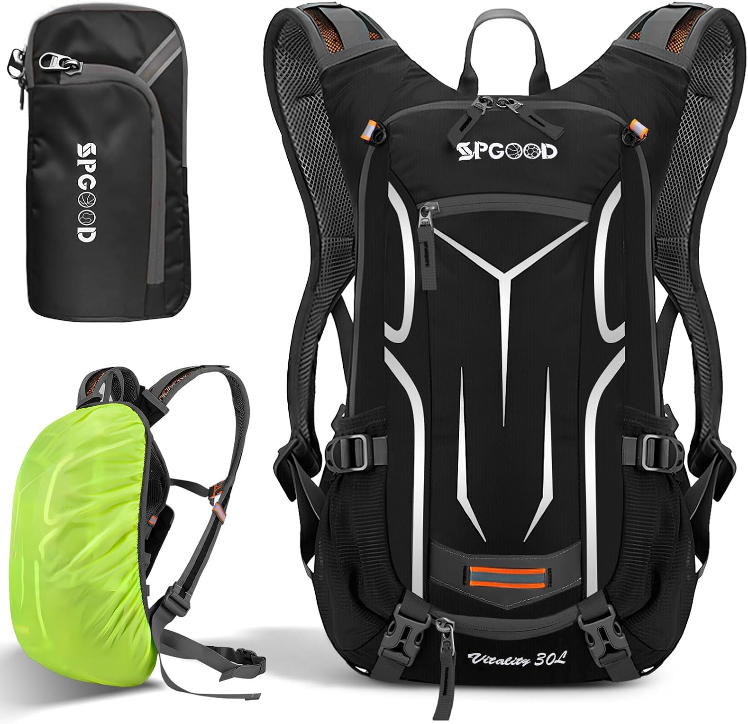 Detalle de SPGOOD Fahrradrucksack 20/25/30 L – wasserdicht, ultraleicht, mit Regenschutz und Trinksystem (ohne Trinkblase)