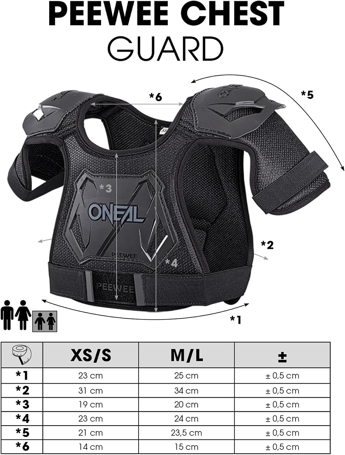 Thumbnail 1 de O'NEAL Protezione del petto per bambini, 4-9 anni, Ø Pee Wee Chest Guard – Nero/Bianco (Taglia M/L)