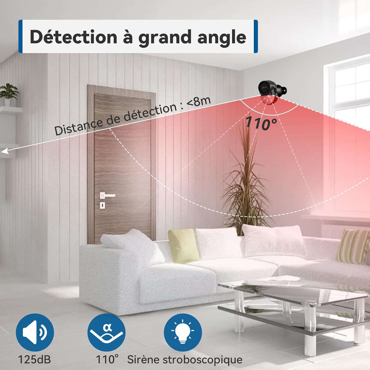 Thumbnail 6 de CPVAN Alarme Détecteur de Mouvement intérieur sans Fil – 125 dB, contrôlable à distance, autonomie par piles AA