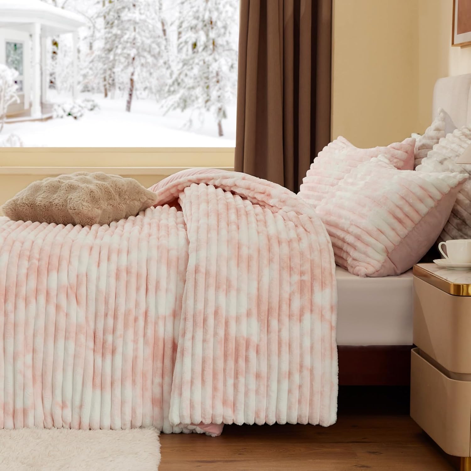 Thumbnail 3 de BEDELITE Fleece Twin Comforter Set — Super Soft, Warm Fluffy Pink & White Bedding