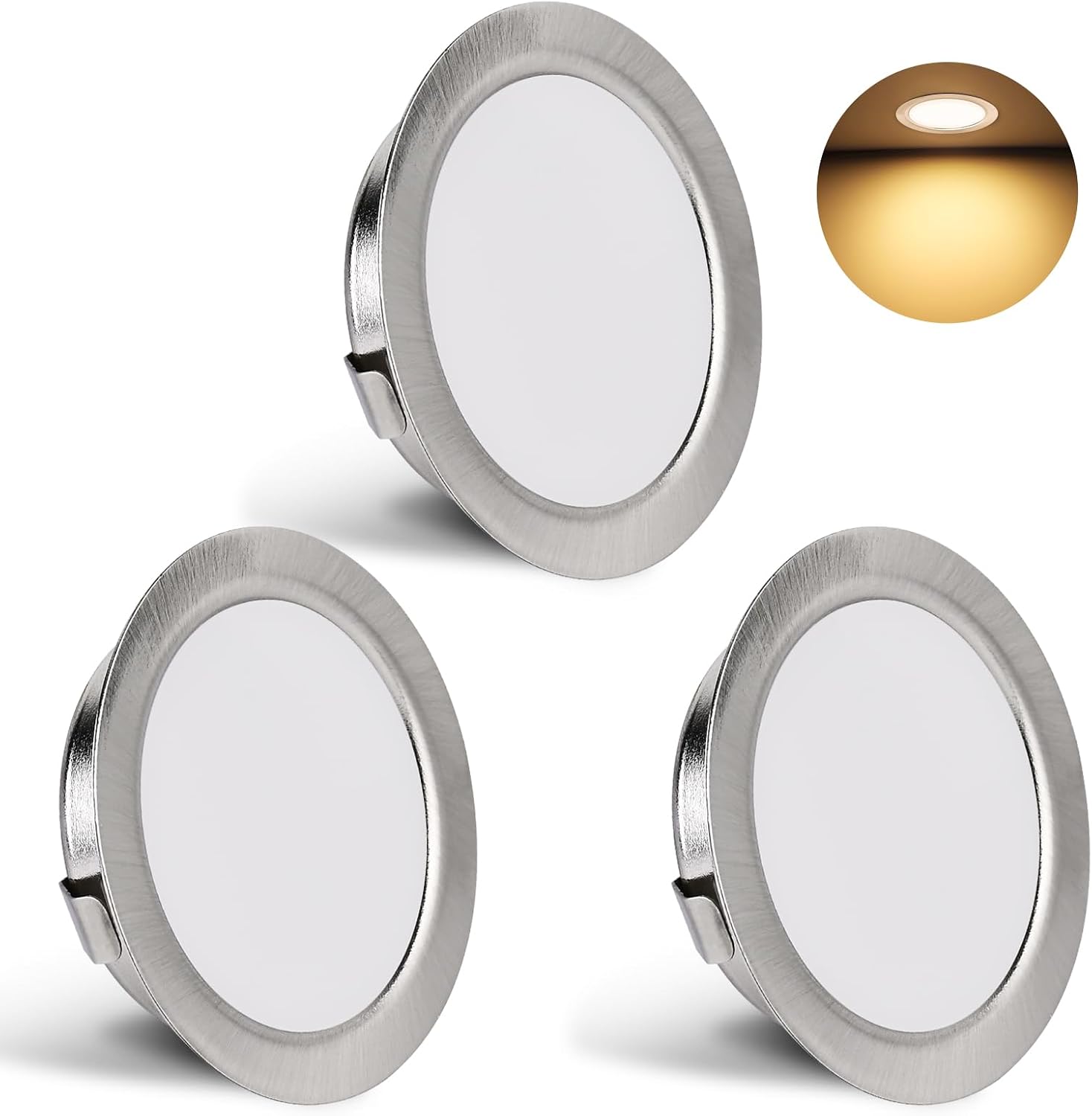 Detalle de YindaLux 3er-Set LED-Einbaustrahler 230V, 3W, 3000K (3 x 300 lm), IP44 – ultra flach für Möbeleinbau