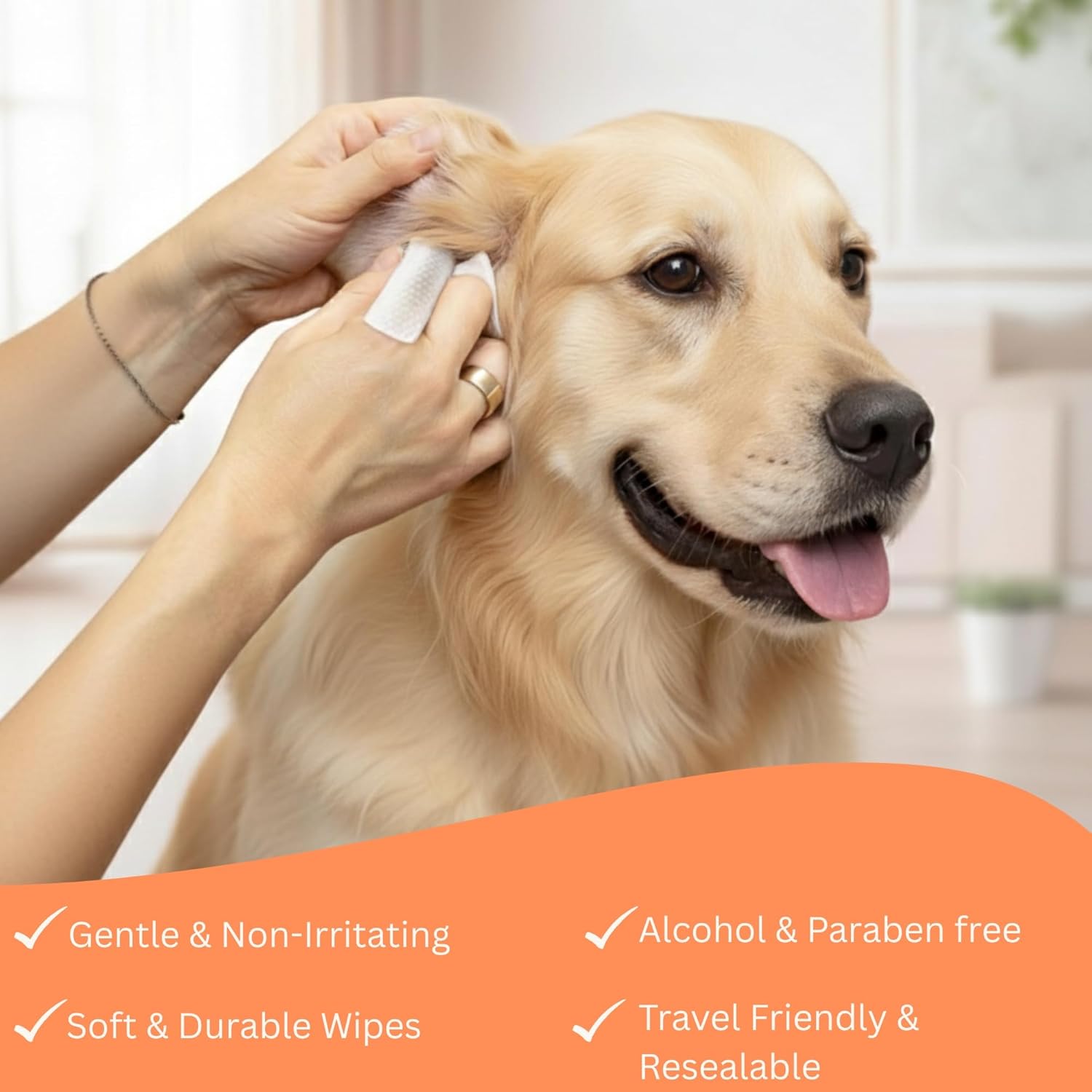 Detalle de Aurelyn Dog Ear Cleaner – 100 Pre‑moistened Wipes for Dogs & Cats