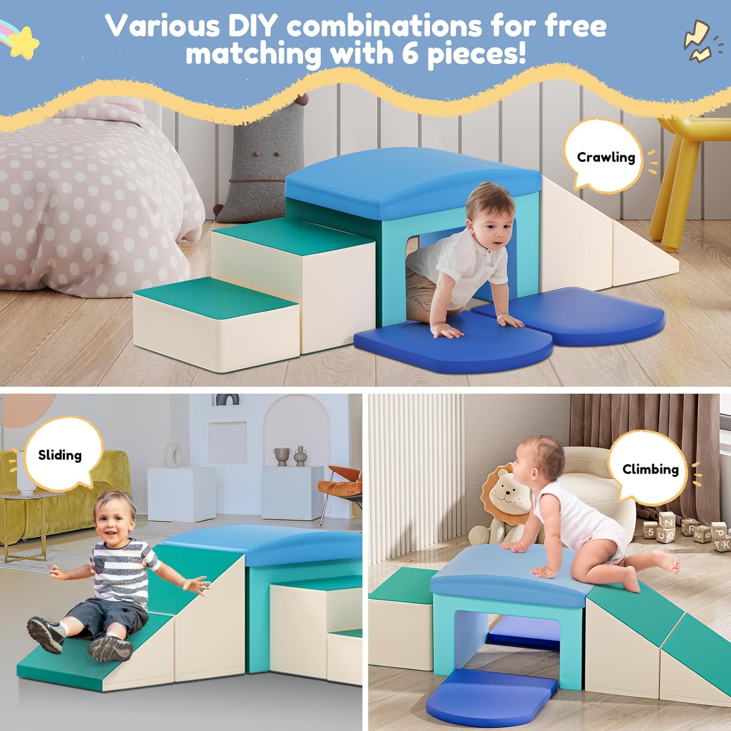 Detalle de CUPCHID Blocchi da costruzione in schiuma 6 in 1 per bambini (Azzurro)