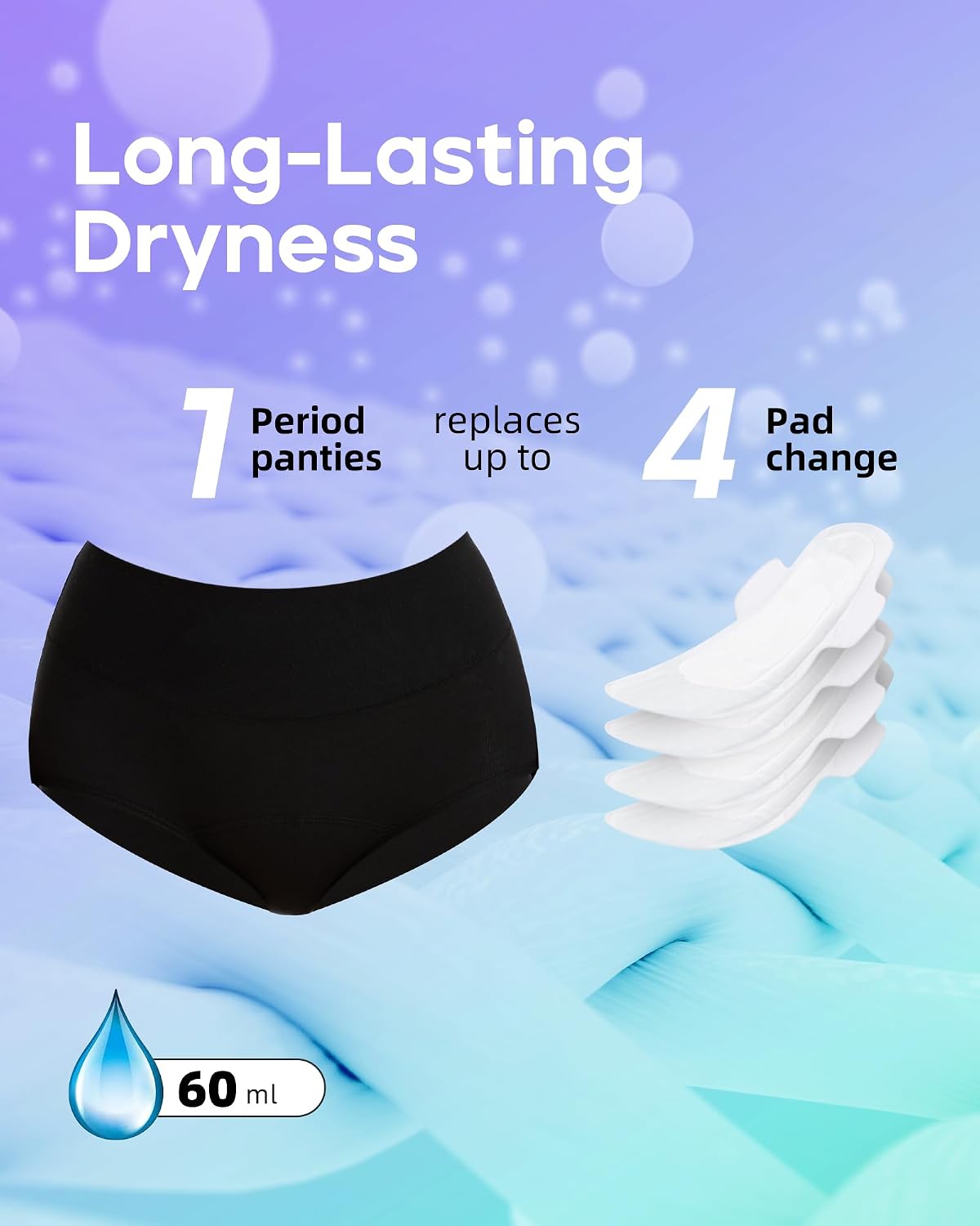 Detalle de DTUOMO Periodenunterwäsche Starke Blutung 60 ml – Hochtaillierte, langstapelige Baumwolle, 3er Pack