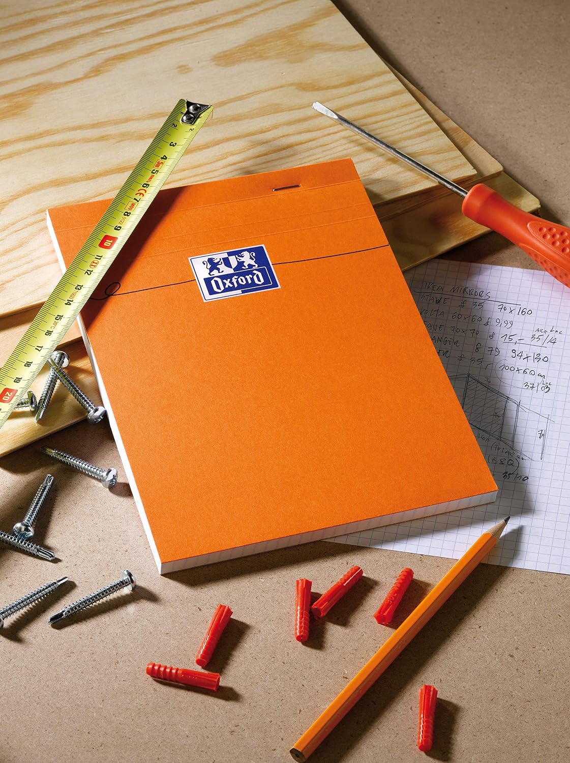 Detalle de OXFORD Lot de 5 Bloc-Notes Orange A5 Petits Carreaux 5mm 80 Feuilles Agrafées – Couverture Enduite Orange
