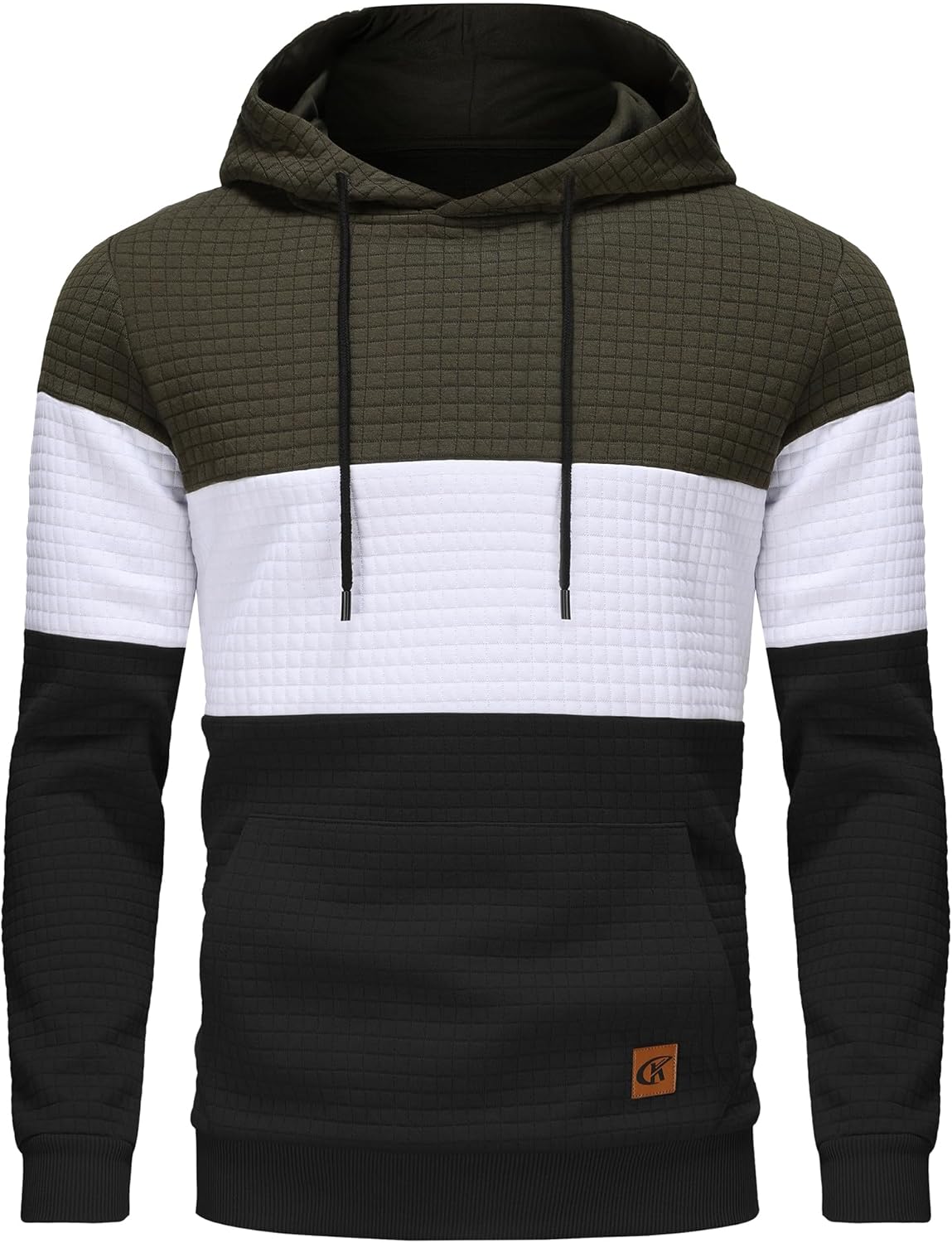 Detalle de YuKaiChen Men's Hoodies Pullover with Patchwork Plaid Jacquard